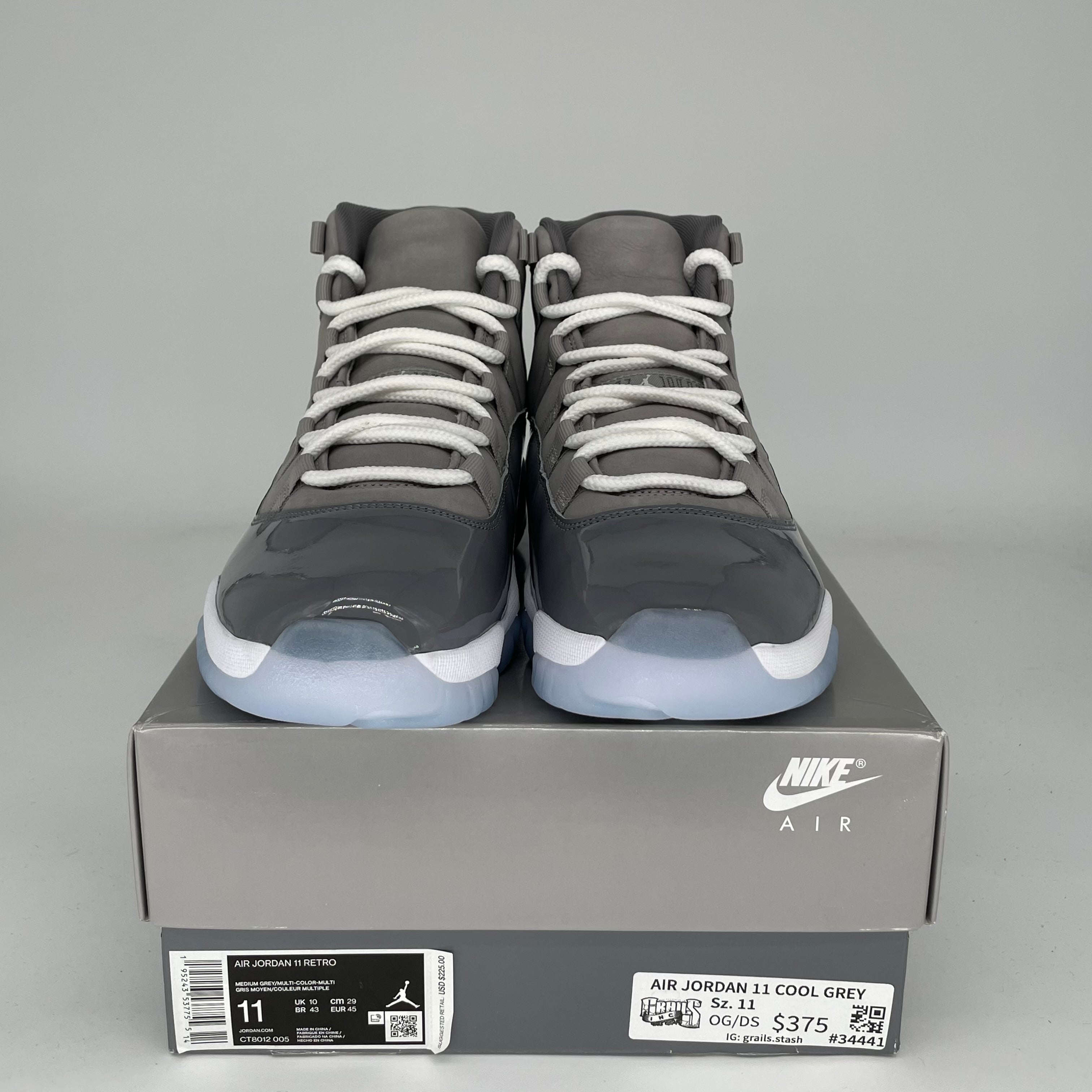 AIR JORDAN 11 COOL GREY Men's Basketball Shoes Size 11 - Retro Style Sneakers CT8012-005 for Casual Wear, Sports & Street Fashion