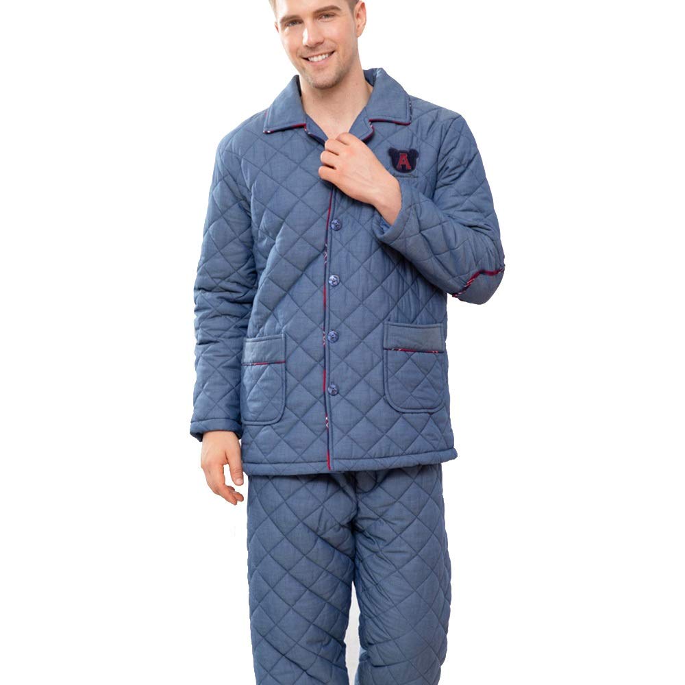 Cozy Winter Couple Pajama Set - 3-Layer Quilted Thermal Cotton Pajamas for Men & Women | Warm Fleece-Lined Sleepwear for Cold Nights (Light Blue, XL) - Perfect for Christmas Gifts, Anniversary Presents & Cozy Winter Nights at Home
