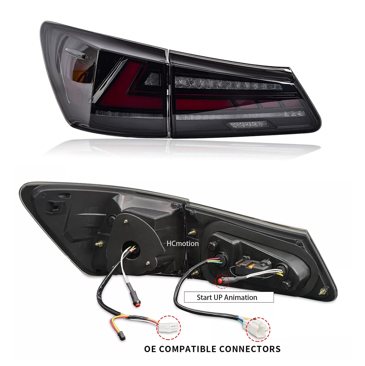 HCMOTIONZ LED Tail Lights Assembly for 2006-2013 Lexus IS250 IS350 ISF Sedan - Plug-and-Play Taillamp with Startup Animation, DRL & Reverse Lights - Direct Replacement for OEM - Perfect for Night Driving & Car Customization