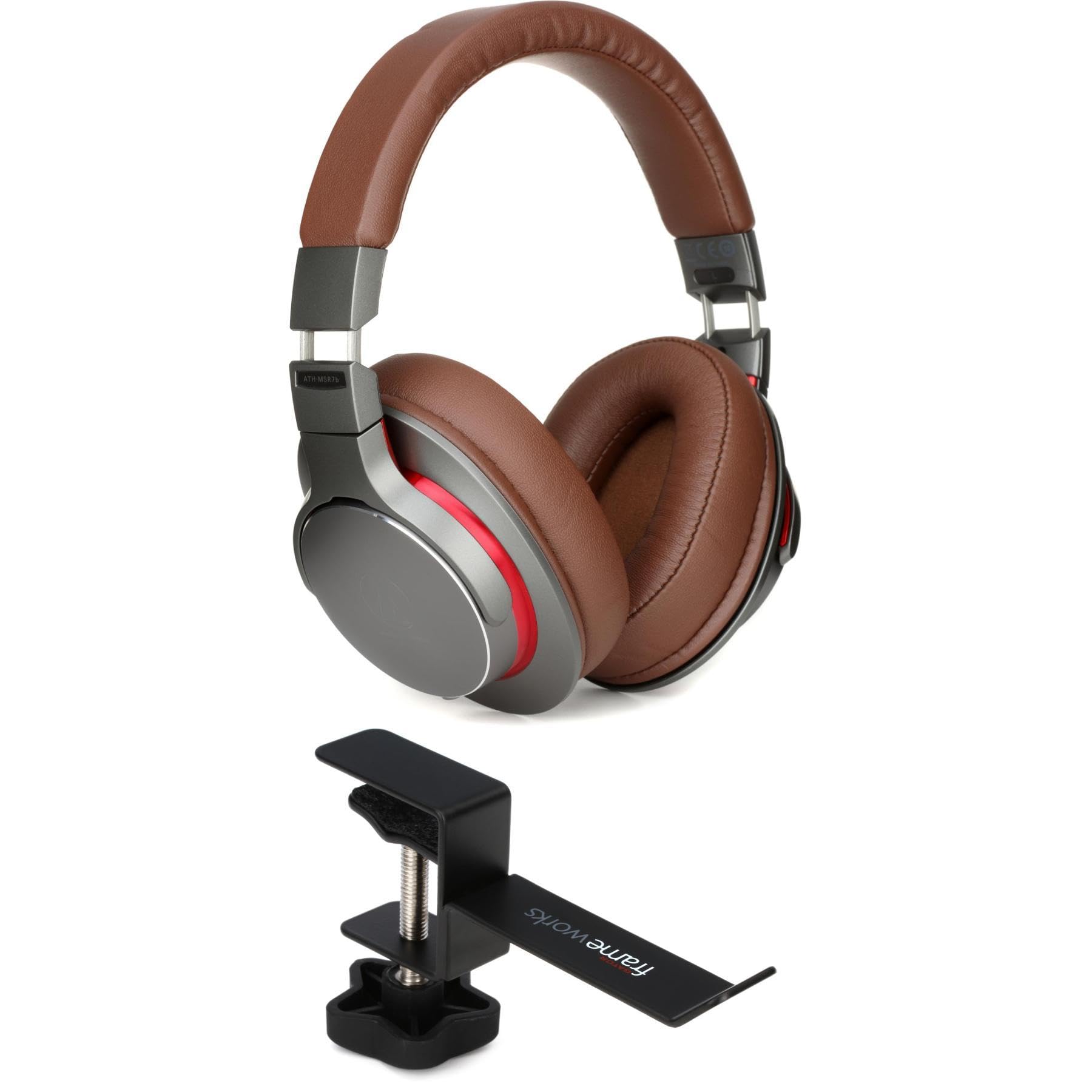 Audio-Technica ATH-MSR7b High-Resolution Closed-Back Studio Headphones with Detachable Cable - Professional Monitoring Headset for Music Producers, DJs & Audiophiles - Includes Desk Hanger Stand & 3m Extension Cable for Home Studio & Office Use