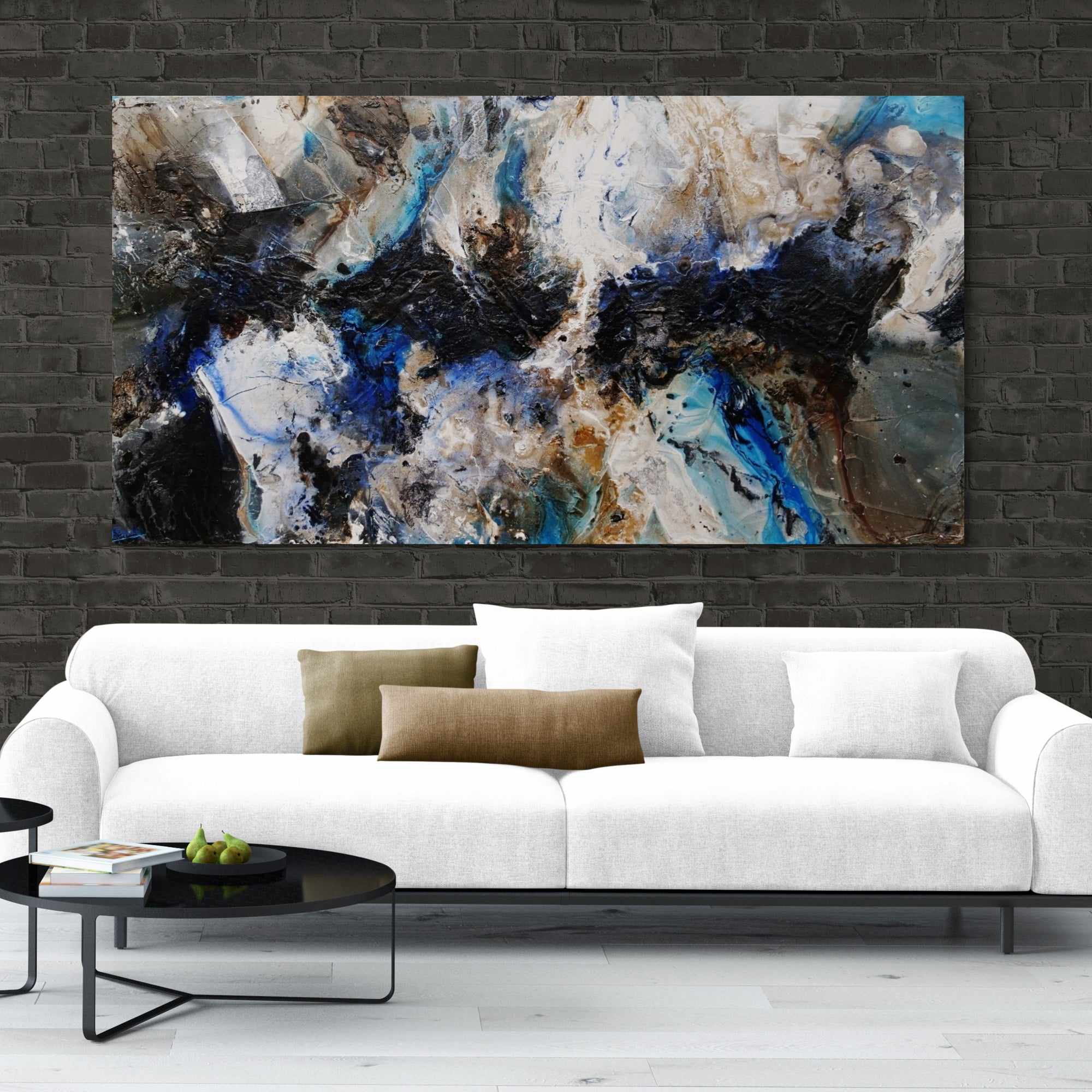 Blue Rust Black Textured Abstract Painting - 190cm x 100cm Large Modern Wall Art for Living Room, Bedroom & Office Decor | Slated Rapture Canvas