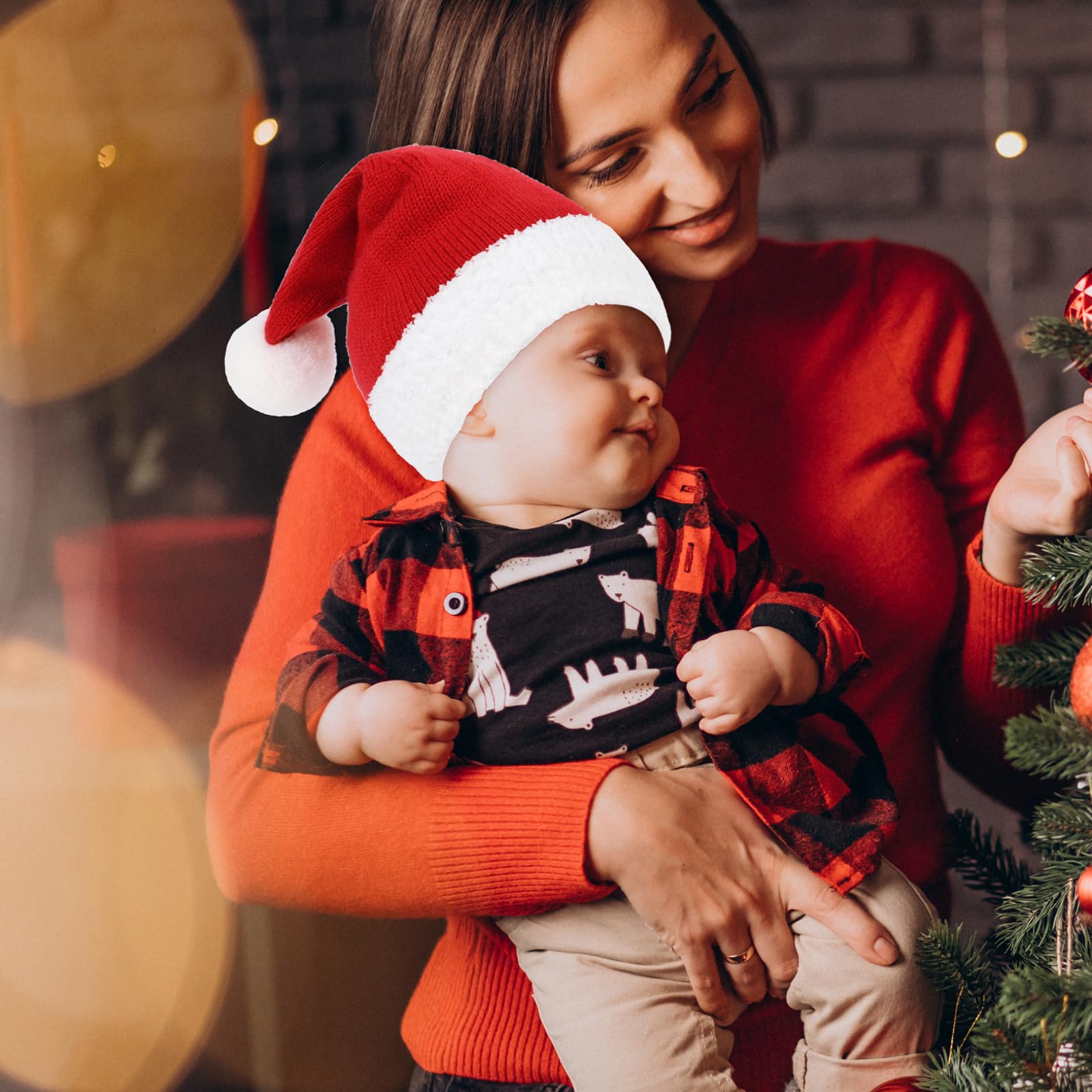 American Trends Unisex Baby Santa Hat - Soft Knitted Christmas Winter Beanie for Infants & Toddlers | Holiday Photo Props, Newborn Xmas Outfit, Family Matching Accessories