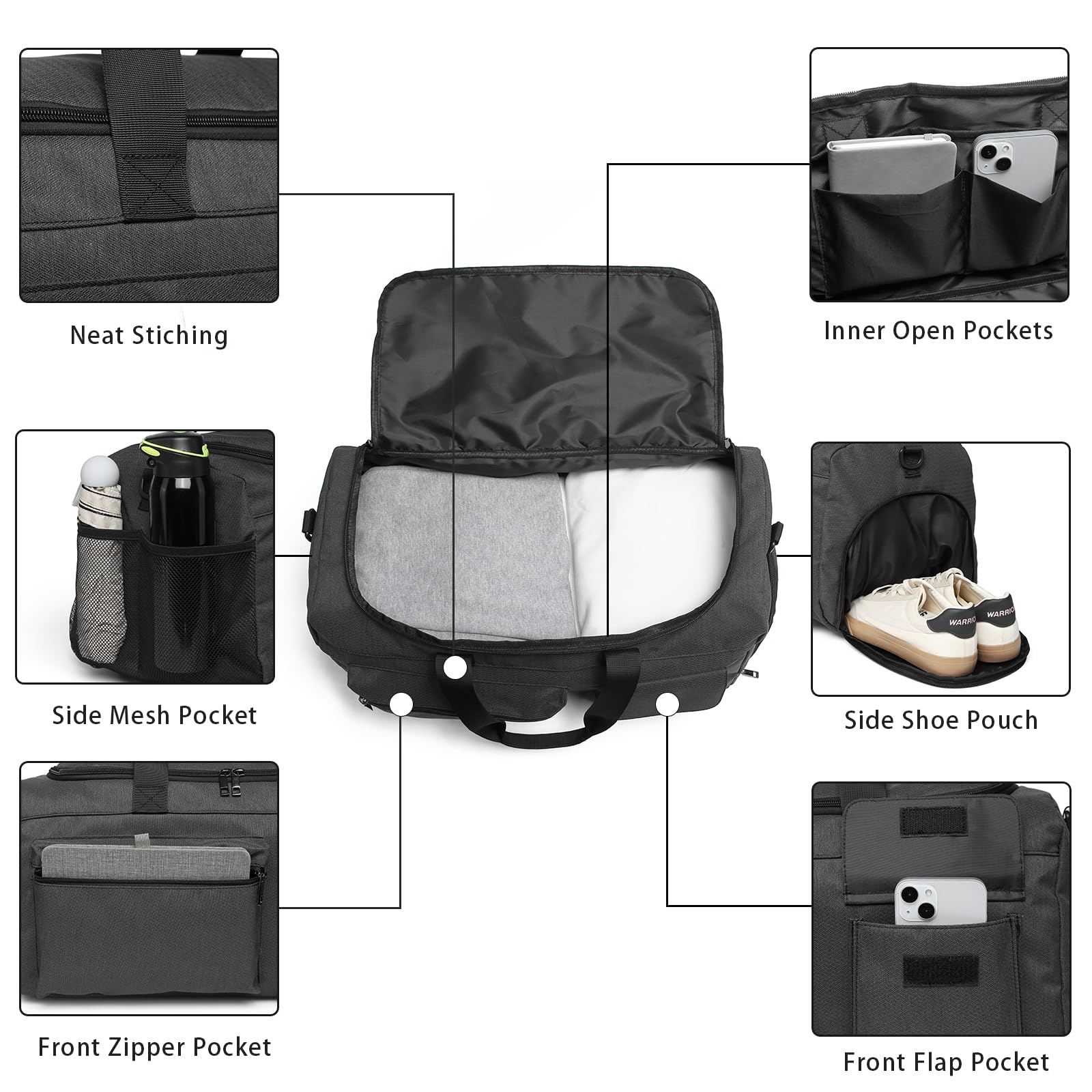 **Men's Large Gym & Travel Duffle Bag with Wet Pocket & Shoe Compartment - Black | Perfect for Workouts, Weekend Trips & Overnight Travel**