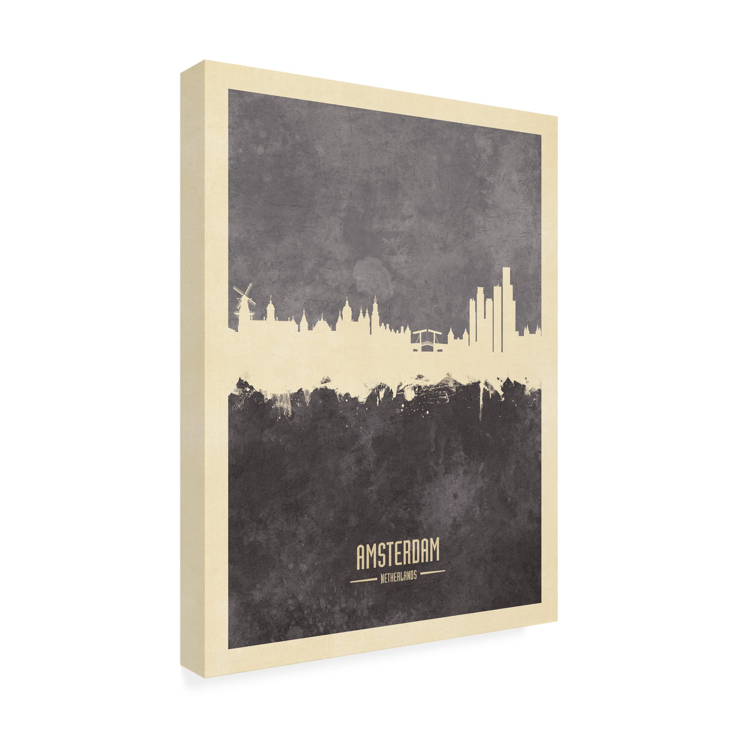 Michael Tompsett Amsterdam Netherlands Skyline Gray Canvas Wall Art - Modern Cityscape Painting for Living Room, Office & Home Decor
