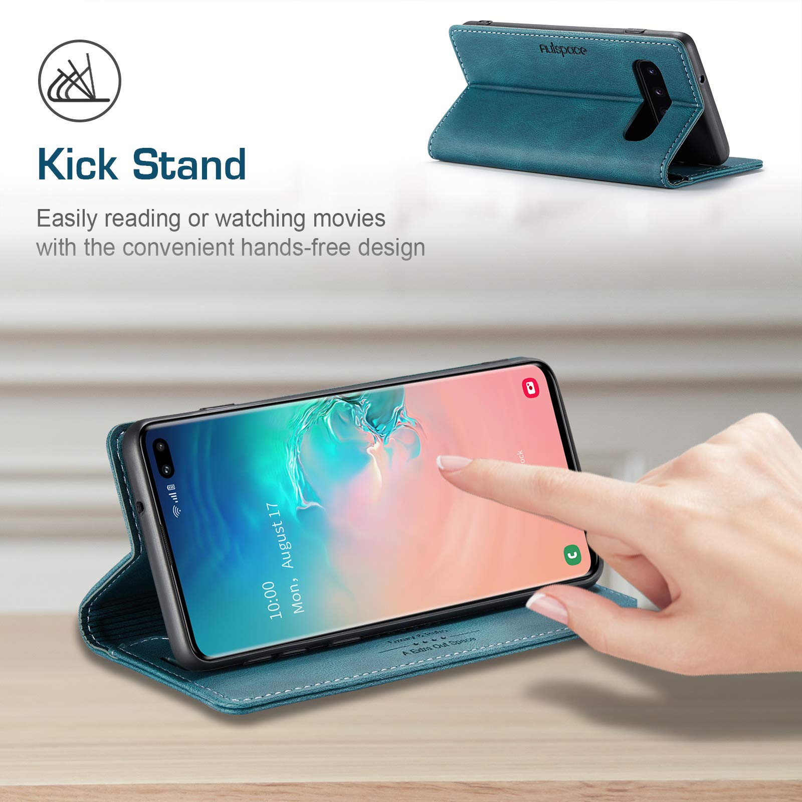 Vintage Leather Wallet Case for Samsung Galaxy S10 with Card Holder & Kickstand | Magnetic Flip Folio Cover | Perfect for Business, Travel & Everyday Use - Blue