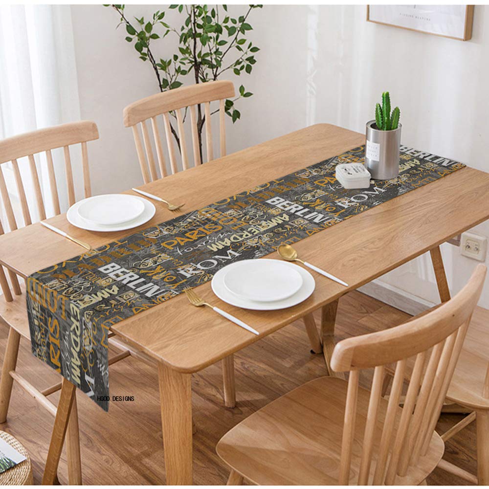 HGOD DESIGNS Vintage City Names Cotton Linen Table Runner - 14