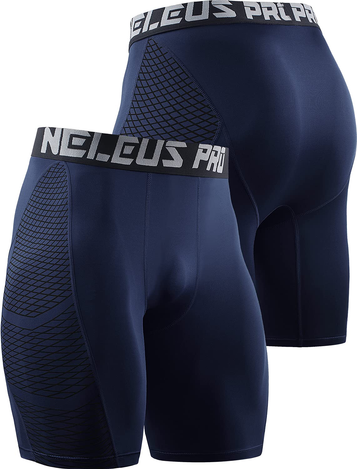 NELEUS Men's Compression Shorts 3-Pack - Moisture Wicking, Breathable & Anti-Chafing Workout Shorts for Running, Gym & Sports