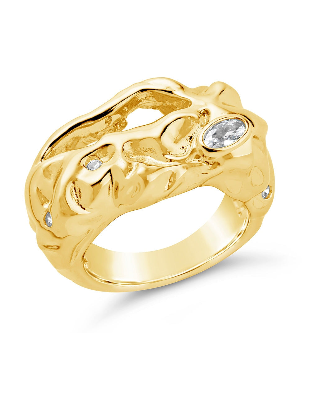 Sasha CZ & Molten Metal Band Ring for Women - Elegant Cubic Zirconia & Sterling Silver Stackable Ring - Perfect for Everyday Wear, Gift Giving & Special Occasions