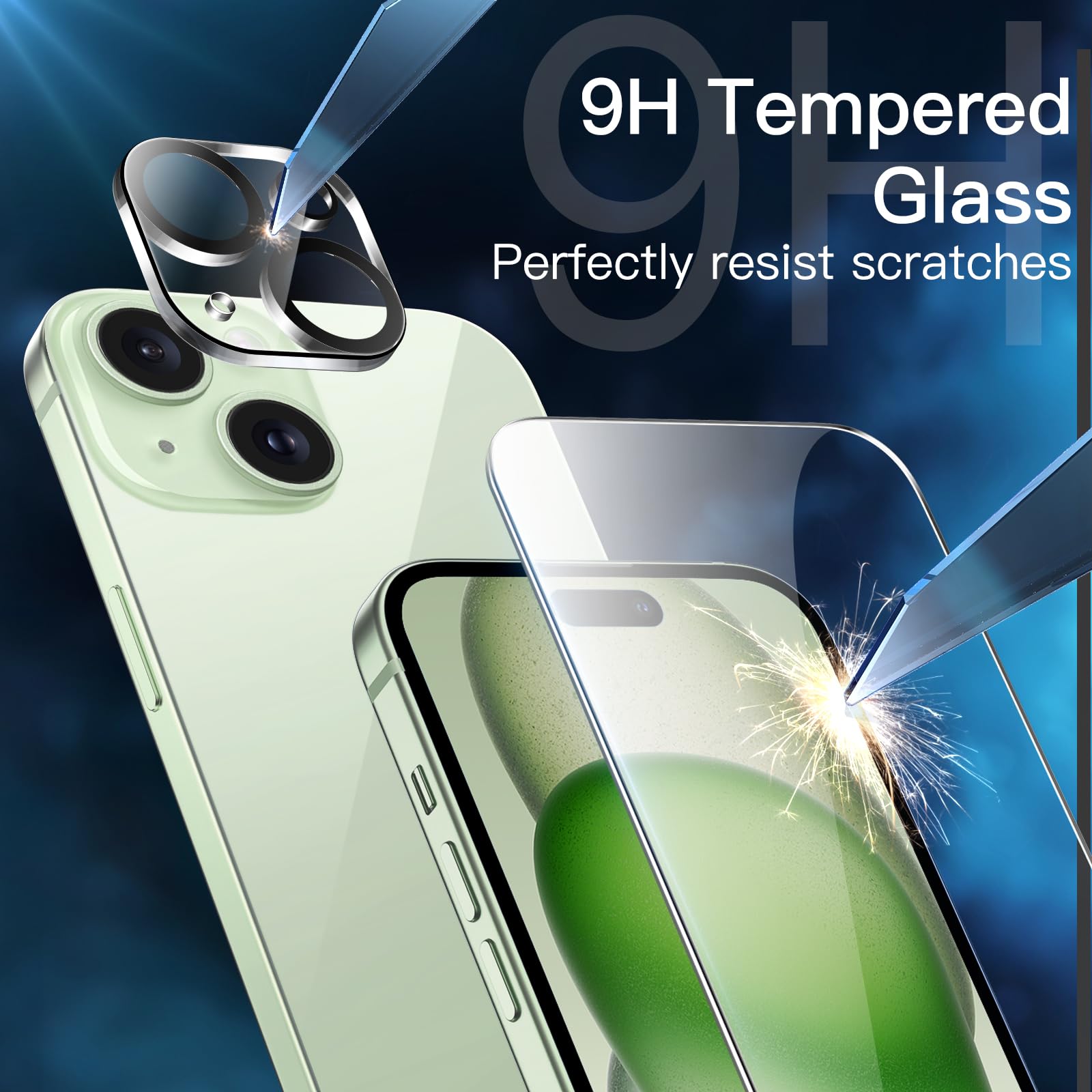 JETech 5-in-1 Matte Protective Case for iPhone 15 Plus 6.7-Inch | 2-Pack Tempered Glass Screen Protectors + Camera Lens Protector | Shockproof Translucent Back Cover (Green) - Perfect for Everyday Use, Travel & Outdoor Activities