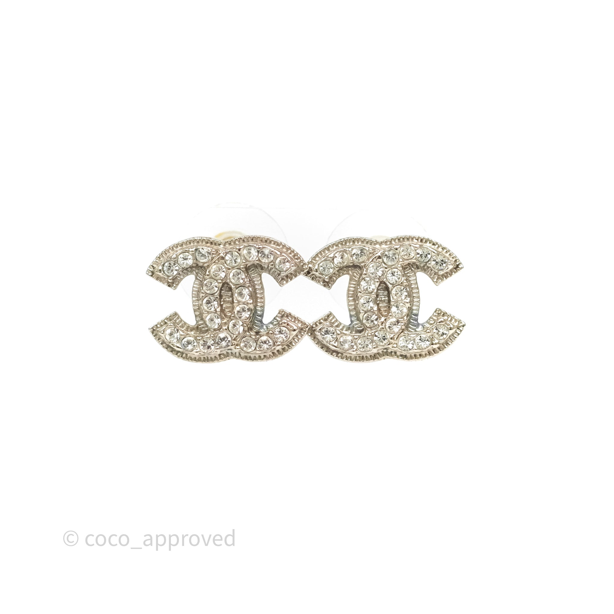 Chanel CC Crystal Stud Earrings in Silver Tone - 13V | Elegant Fashion Jewelry for Women, Perfect for Parties, Weddings & Special Occasions