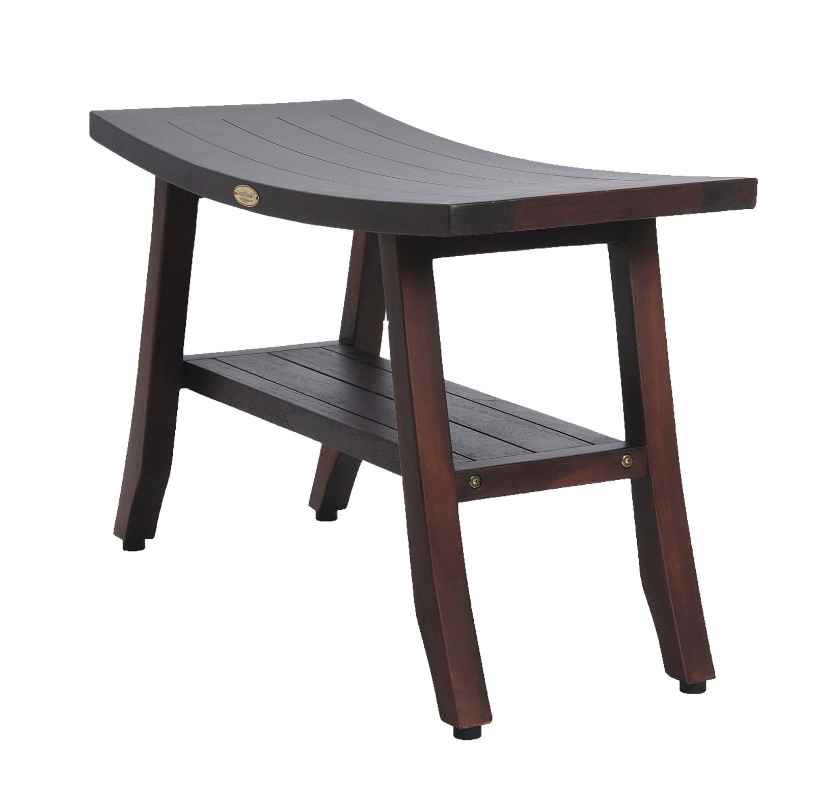 Decoteak Satori 28-Inch Brown Waterproof Teak Wood Shower Bench with Storage Shelf - Non-Slip Bathroom Stool Seat for Safety & Organization - Perfect for Elderly, Spa, and Small Space Bathrooms