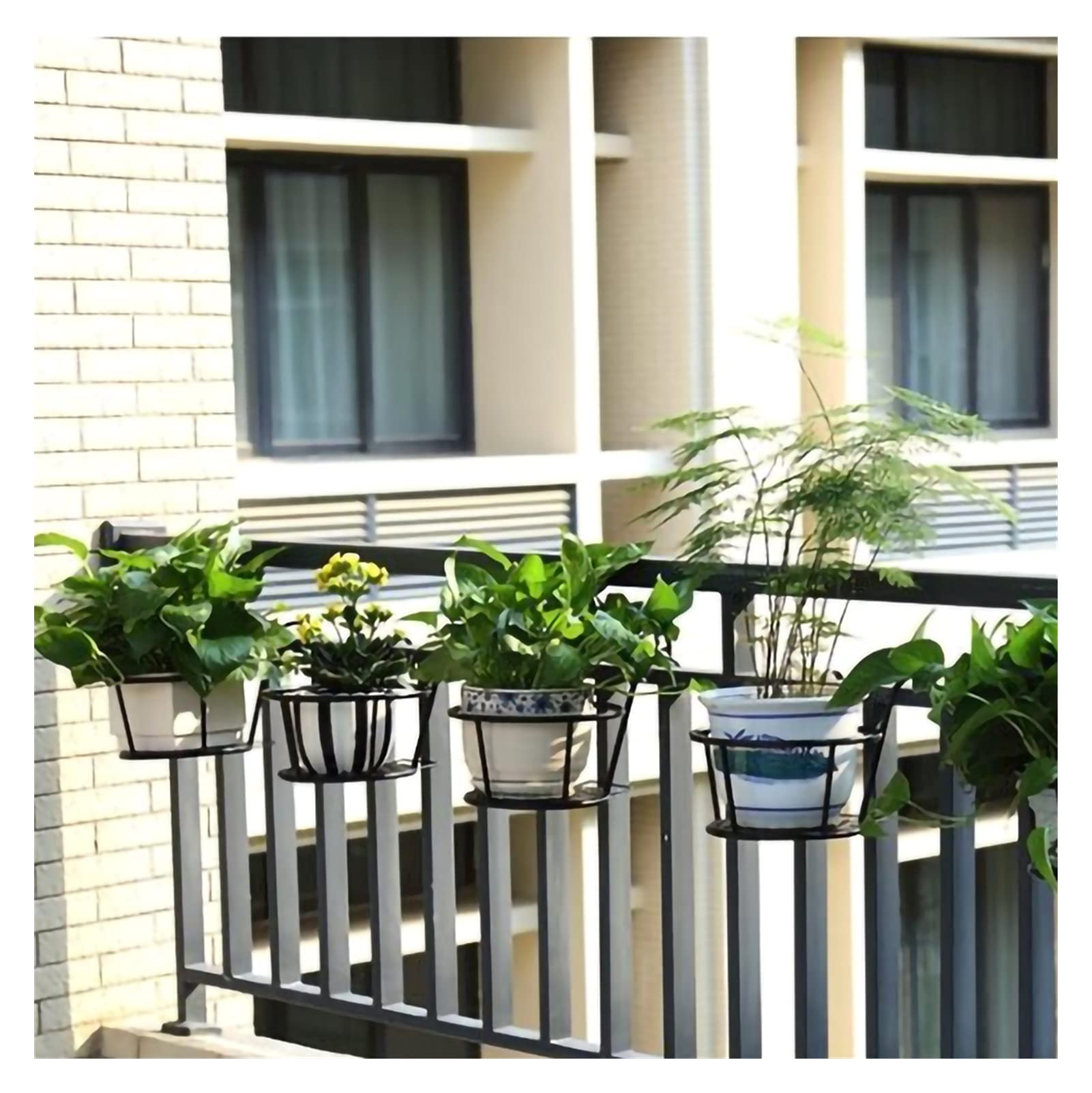 Wrought Iron Hanging Flower Pot Stand - Indoor/Outdoor Balcony Railing Planter with Wall Mount for Windows & Gardens (Brown Leaves Design) - Perfect for Small Space Gardening, Patio Decor & Vertical Planting