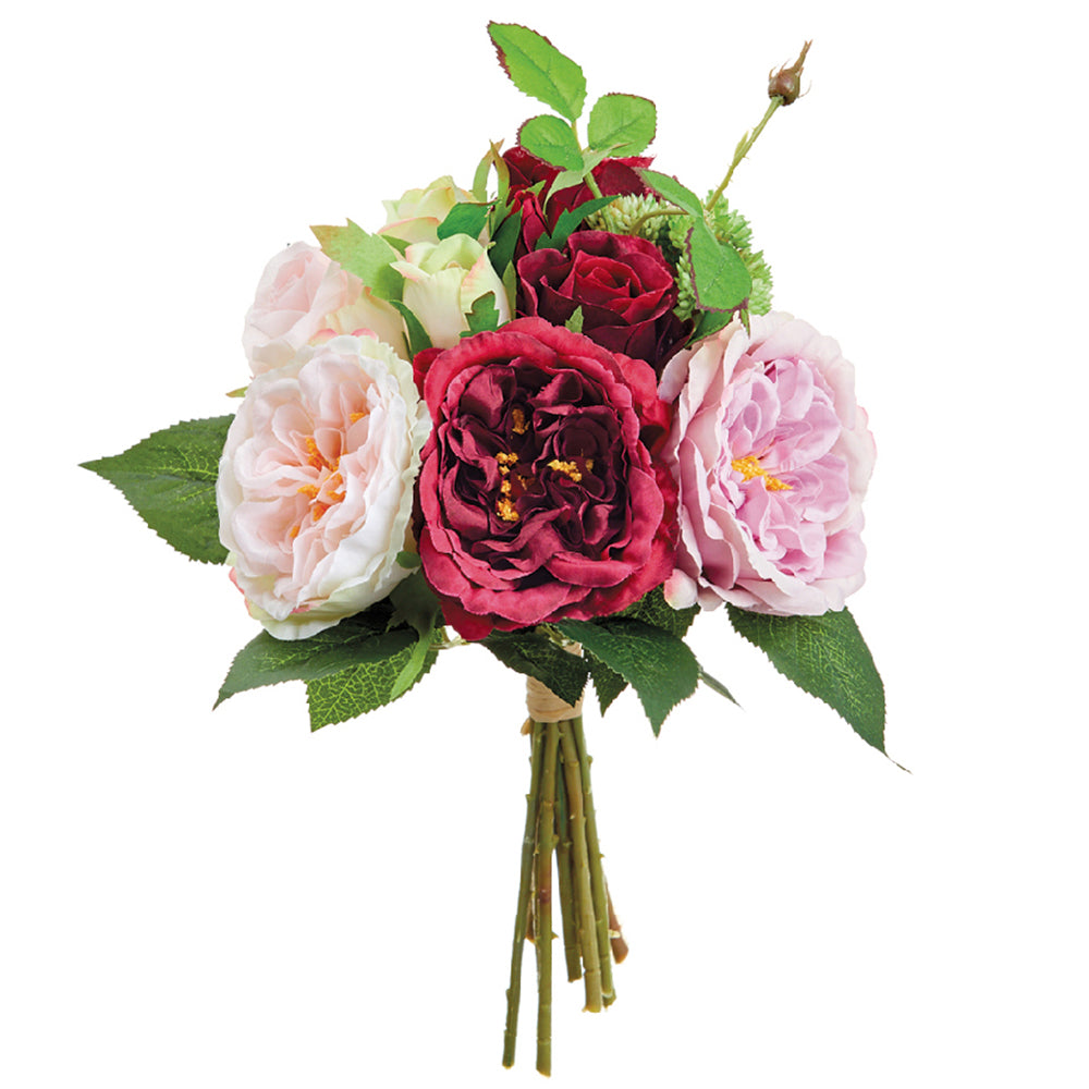 12 Burgundy/Mauve Rose Silk Flower Bouquet - Artificial Fake Flowers for Wedding Centerpieces, Home Decor, Party Arrangements - Pack of 12