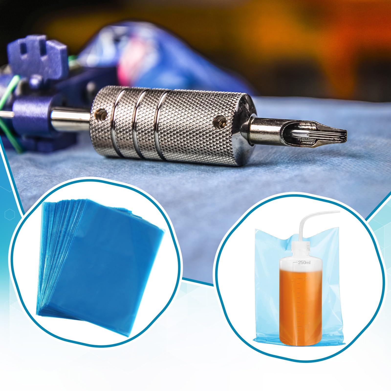 Harloon 500 Pcs Disposable Tattoo Bottle Bags - 6x8 Inch Tattoo Squeeze Bottle Bags, Plastic Cleaning Supply Bags for Tattoo Artists & Salons (Blue) | Ideal for Ink Storage, Tattoo Aftercare & Salon Hygiene