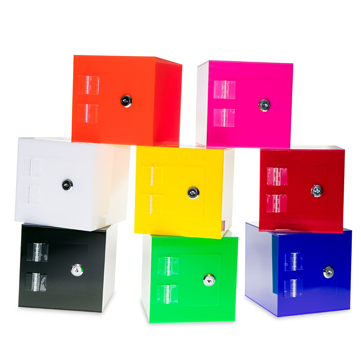 Premium Acrylic Donation Box with Lock - 6 Inch Blue Suggestion Cube for Offices, Schools & Events - Secure Cash Collection Box with Rear Door