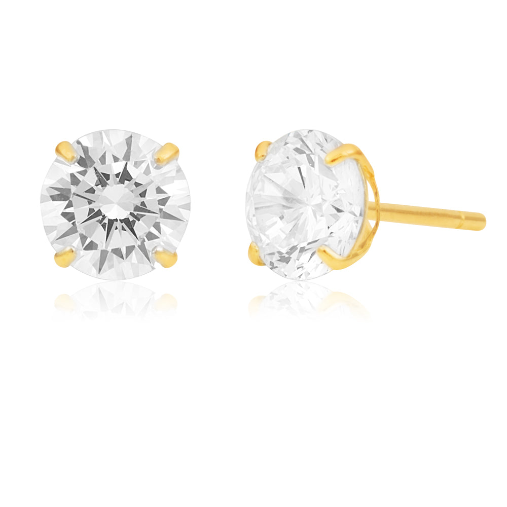 9ct Yellow Gold 6mm Brilliant Zirconia Stud Earrings - Perfect for Everyday Wear, Gifts & Special Occasions