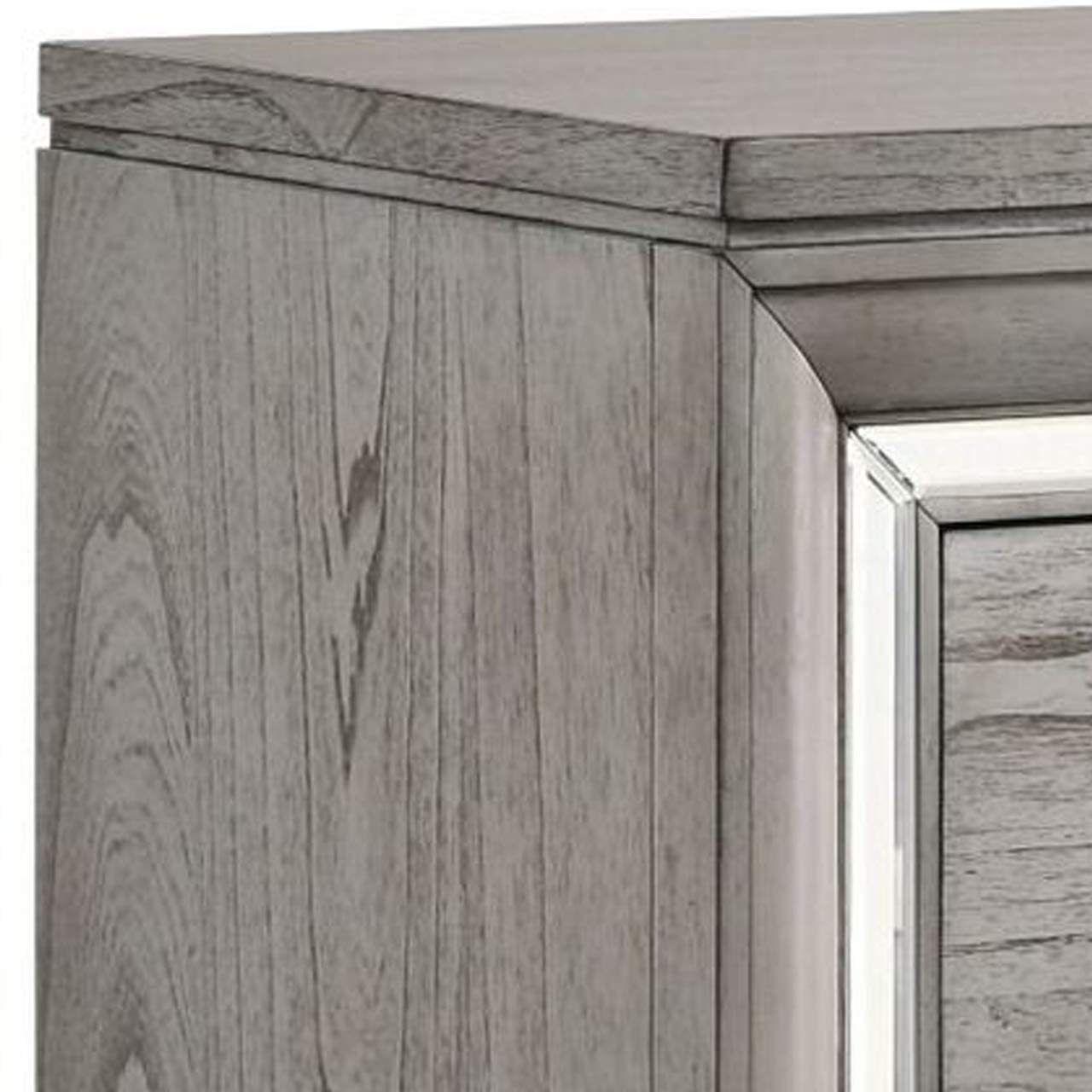 Benjara 2 Drawer Nightstand with Mirror Accent and Bracket Feet - Gray Wooden Bedside Table for Bedroom, Living Room, or Guest Room - Modern Home Furniture with Storage Space