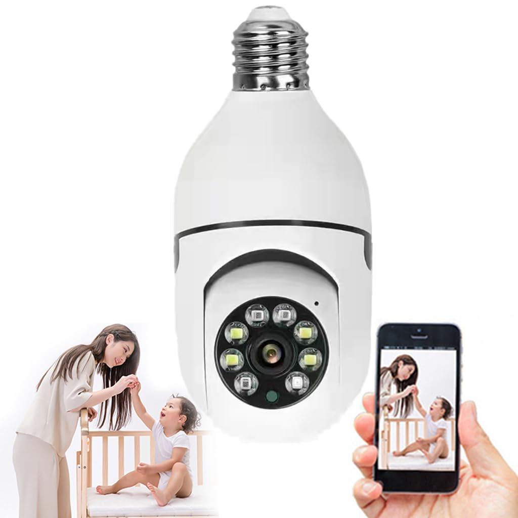 2K HD Wireless Light Bulb Security Camera with E27 Socket - 2.0MP Smart WiFi Surveillance Camera with Motion Tracking, 2-Way Audio, Night Vision, Dual-Band (2.4GHz & 5GHz) - Easy Installation for Home/Office Security Monitoring (1 Pack)