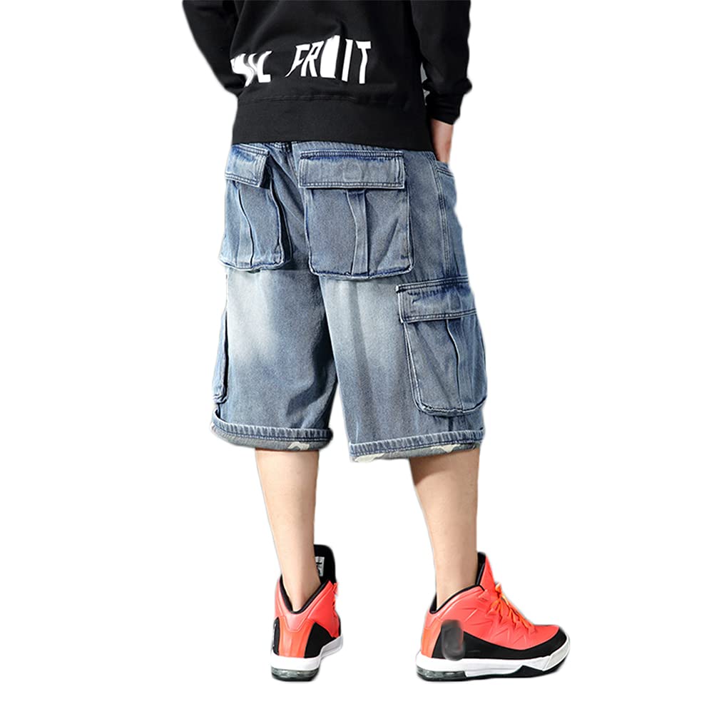 Men's Baggy Denim Shorts - Loose Fit Hip Hop Cargo Jean Shorts with Pockets | Casual Streetwear & Summer Workwear