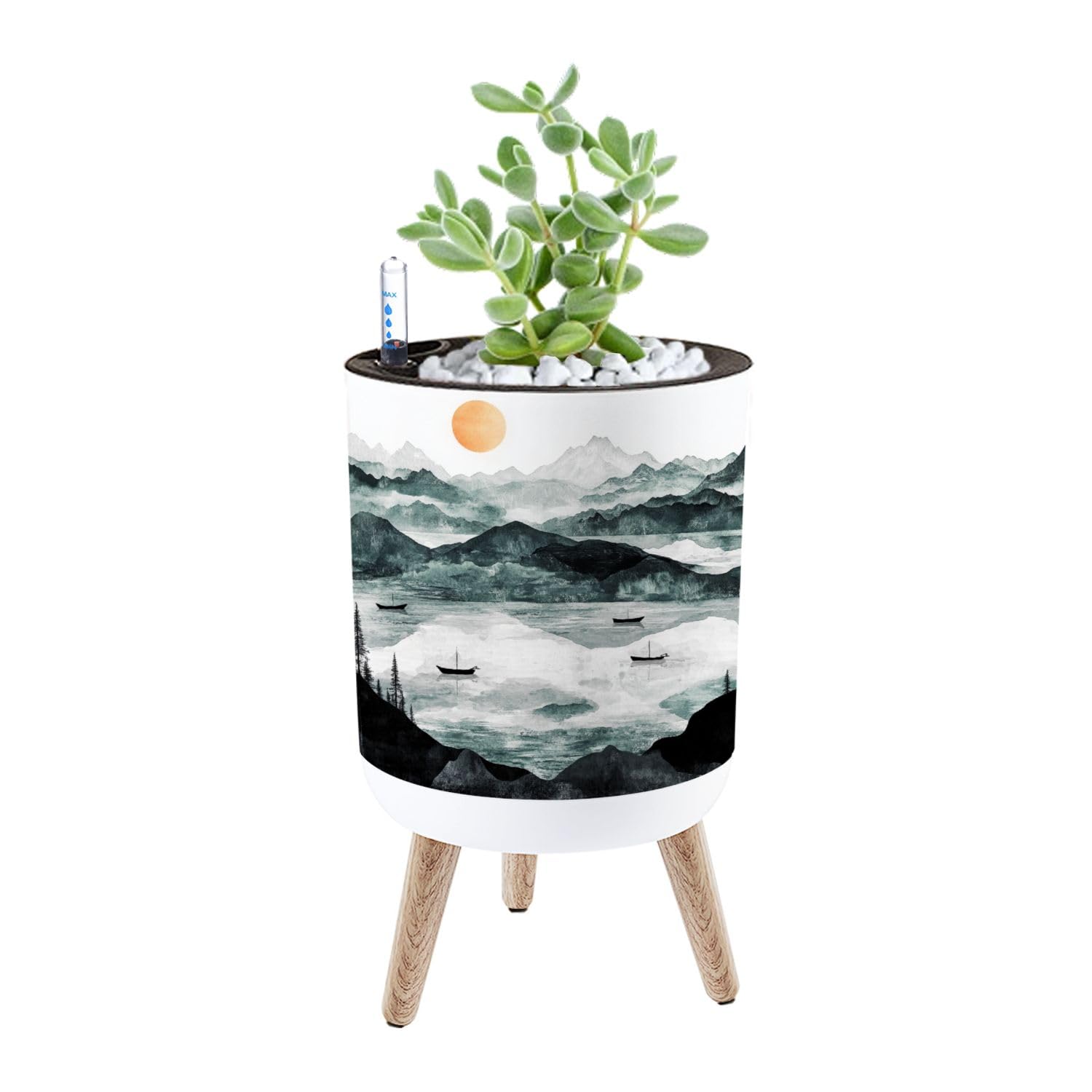 Chinese Style Watercolor Planter with Stand - 8.6