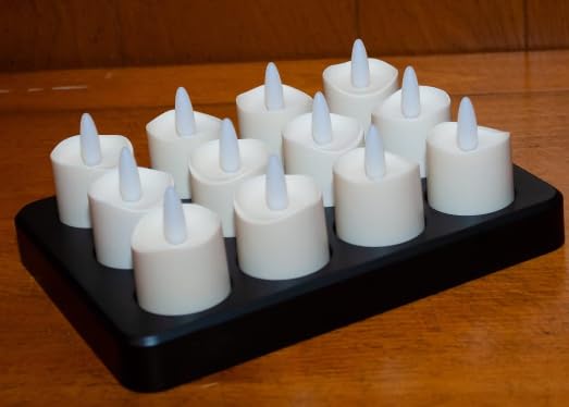 HL Flameless LED Candles with Remote & Timer - 100+ Hours Rechargeable, Waterproof Battery Tea Lights with Charging Base - Yellow Votive Floating Candles for Weddings, Home Decor, Parties & Festivals (12 Pack) - Perfect for Romantic Dinners, Spa Relaxation & Holiday Centerpieces
