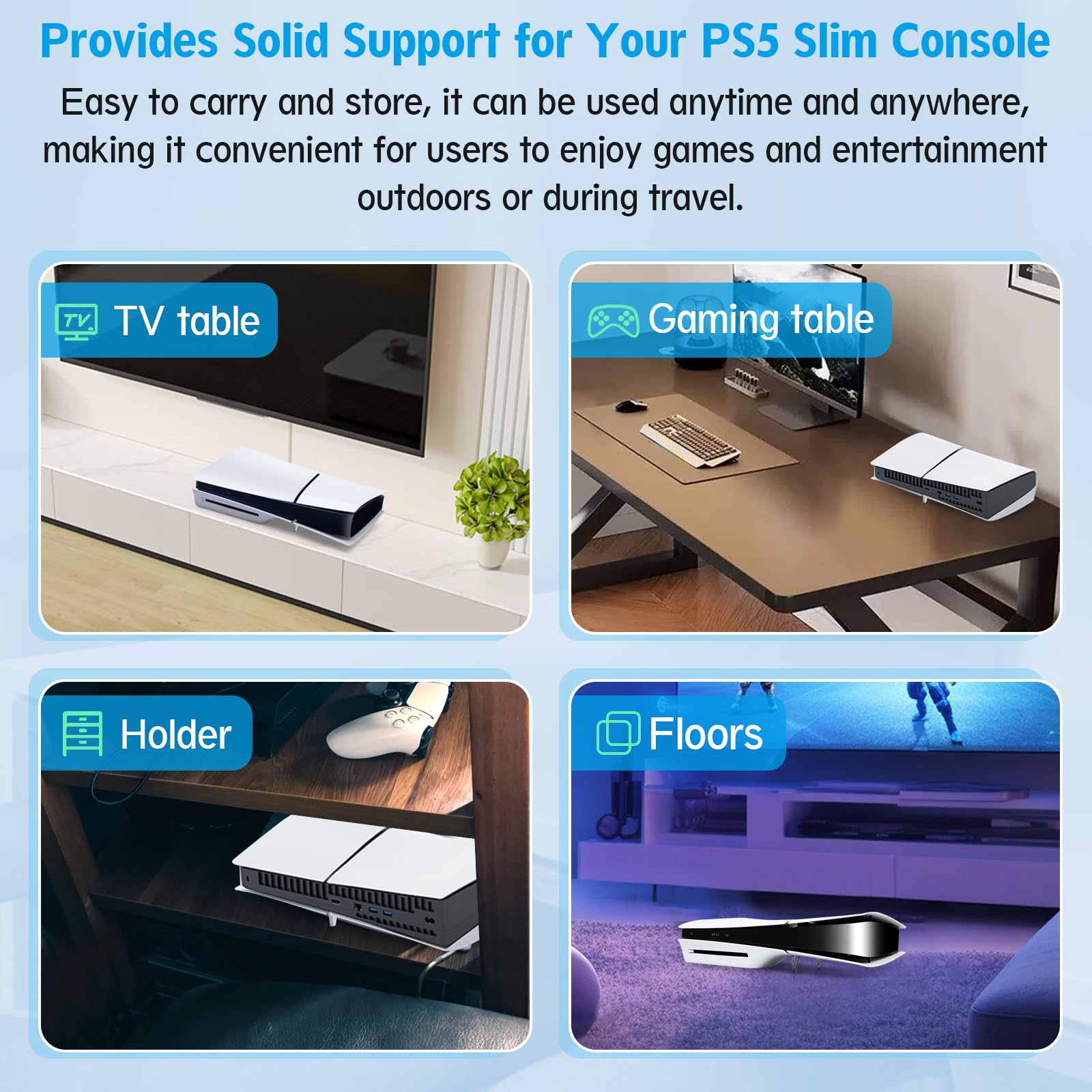 YWLRONG Slim PS5 Console Stand - Flat Base, Horizontal Stand Compatible with Sony PlayStation 5 Slim Disc Edition Accessories (Black + Gray) - 4 Pack - Perfect for Gaming Setup & Space-Saving Storage