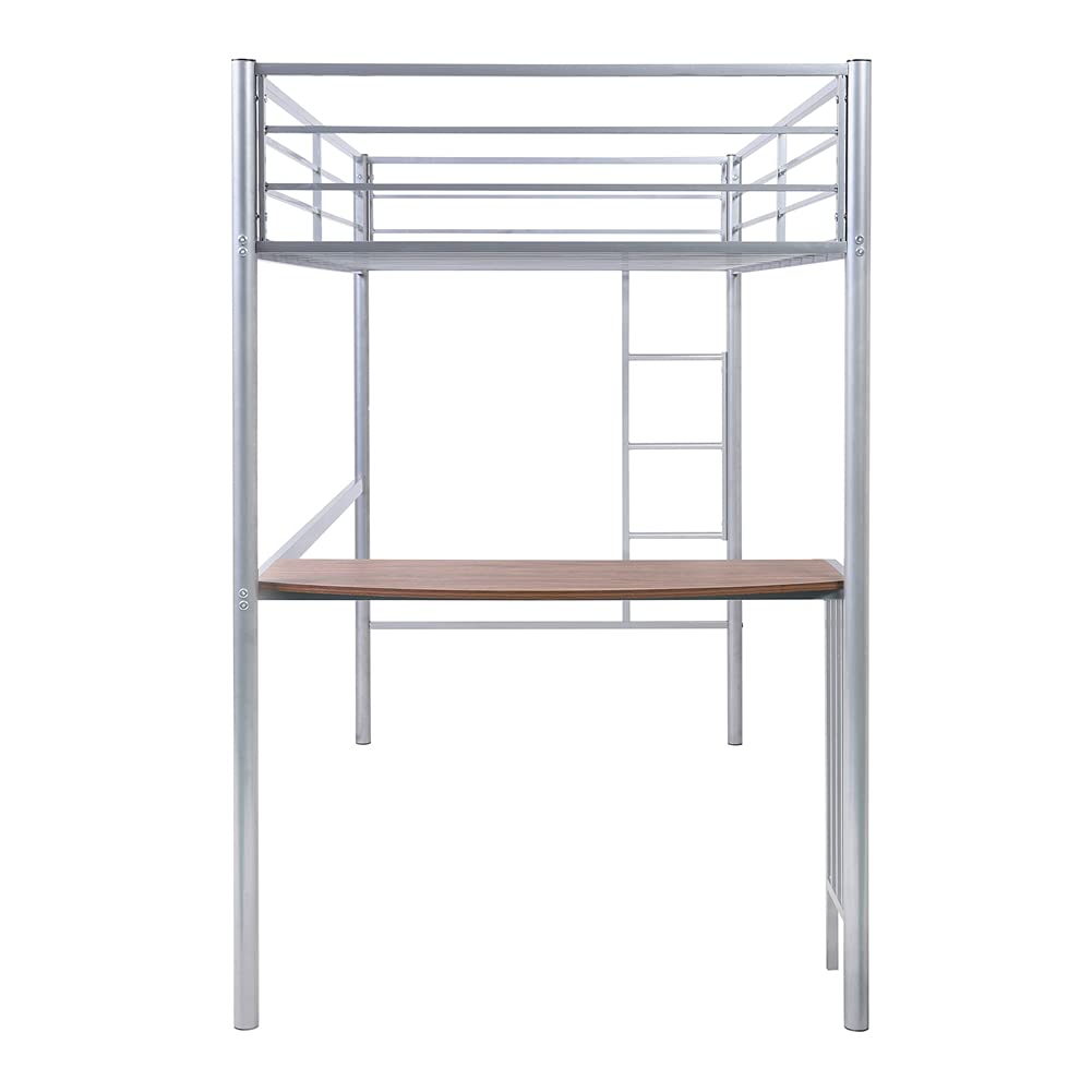 **Metal Loft Bed with Desk for Kids - Twin Size Space-Saving Bed Frame with Guardrails & Built-in Ladder, Under-Bed Storage (Silver) - Perfect for Small Rooms, Dorms & Apartments**