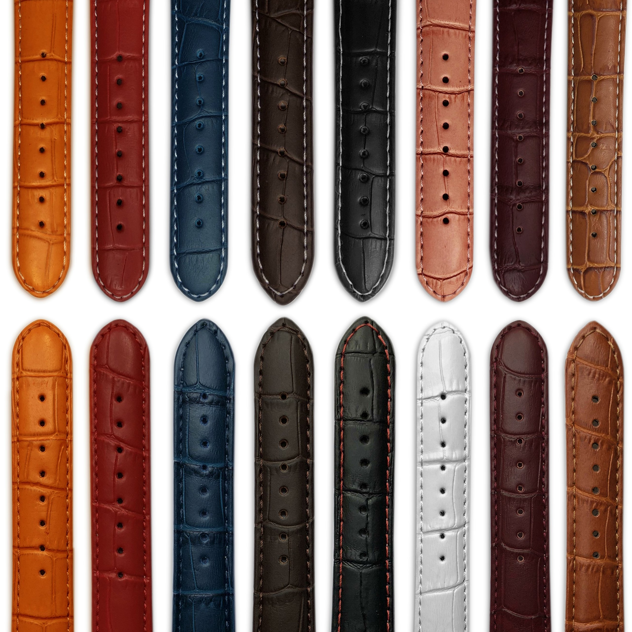 12mm Genuine Leather Crocodile Print Watch Band for Women - Adjustable Buckle Strap in Red & White - Perfect for Dress Watches, Business Attire & Everyday Fashion Accessories