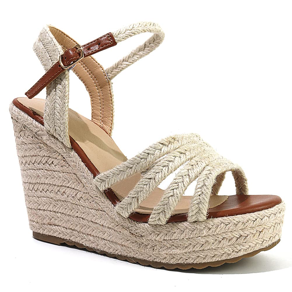 **Mikarka Women's Platform Ankle Strap Sandals – Open Toe Espadrille Wedge Sandals for Casual Summer Outings, Beach, and Vacation**