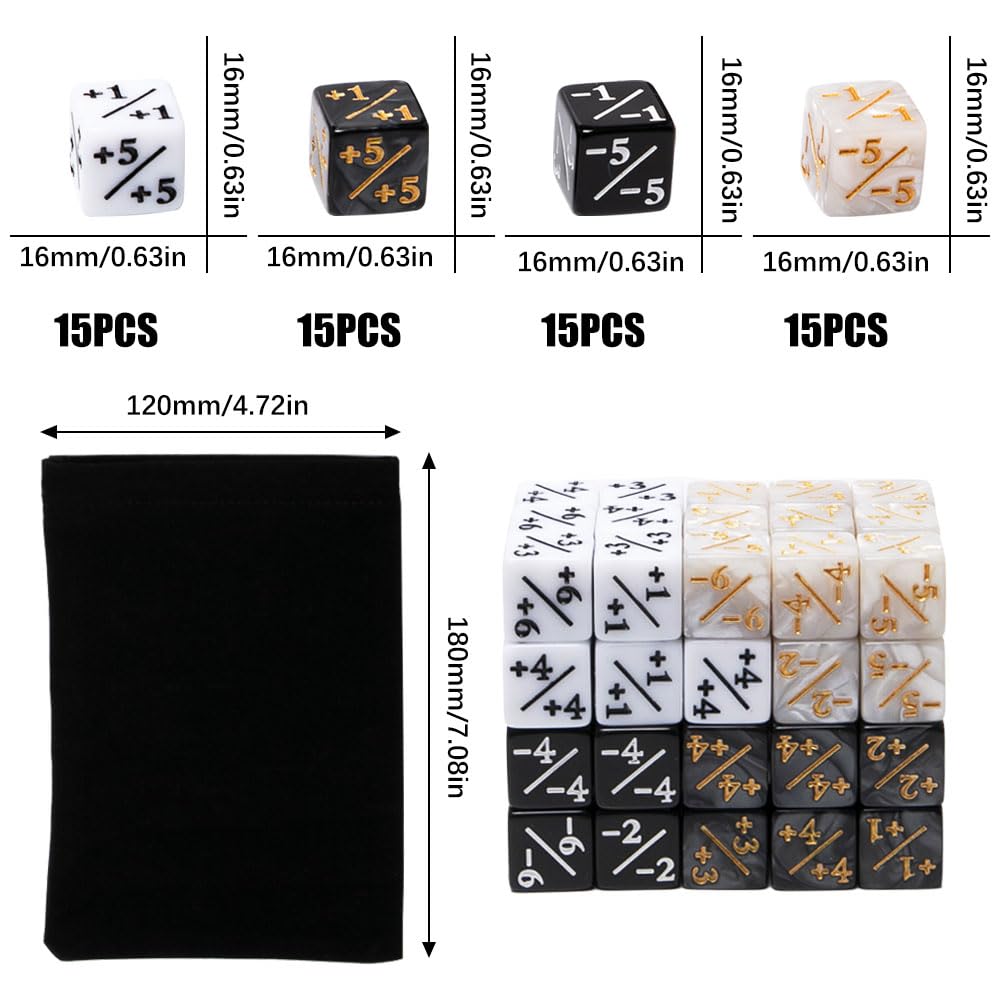 Neikafan 60-Piece MTG +1/+1 Counter Dice Set - Magic The Gathering Tokens, D6 Dice with Storage Bags - Compatible with MTG, CCG, TCG Card Games - Perfect for Game Nights & Tournaments