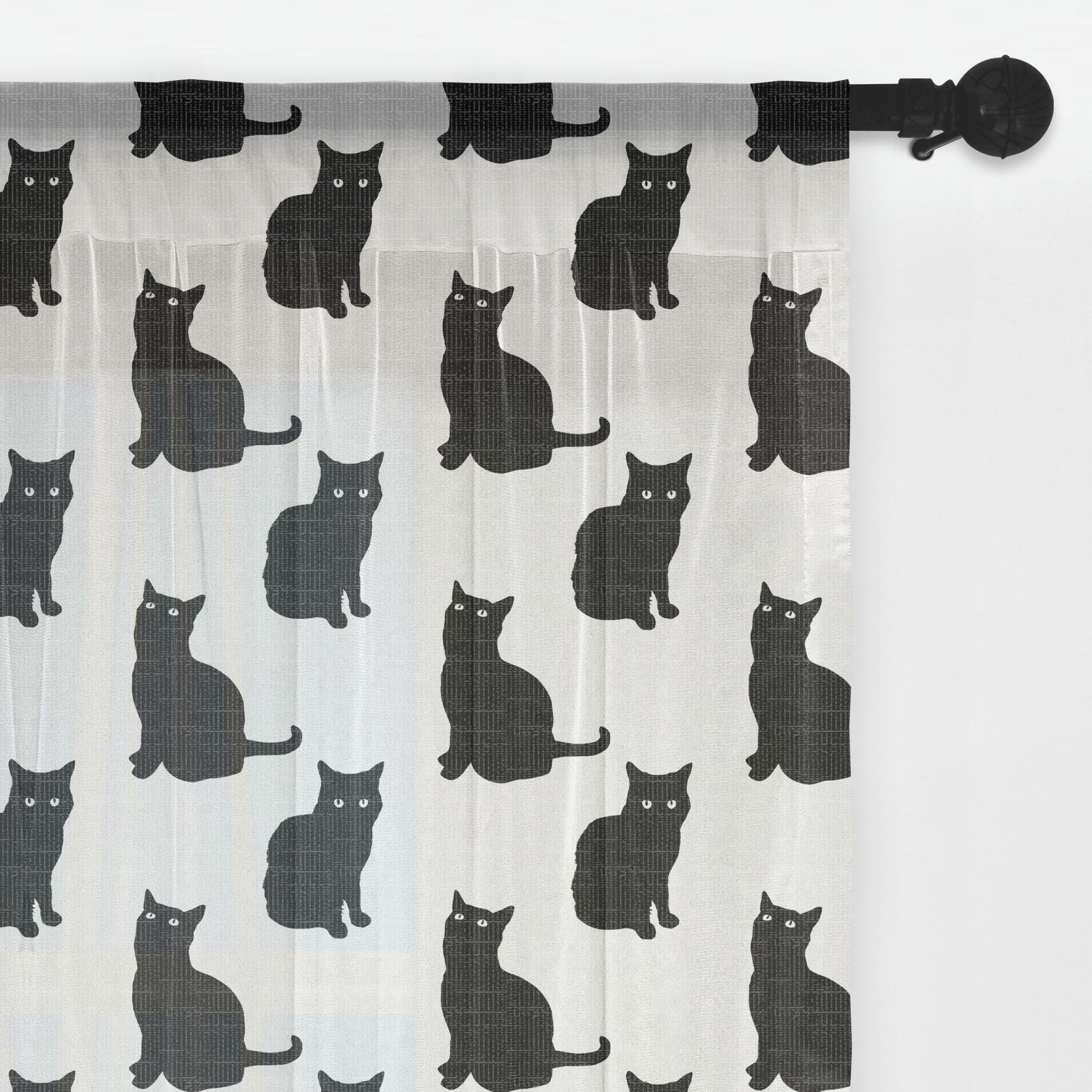 Ambesonne Black Cat Tulle Curtains - 2 Panels 108