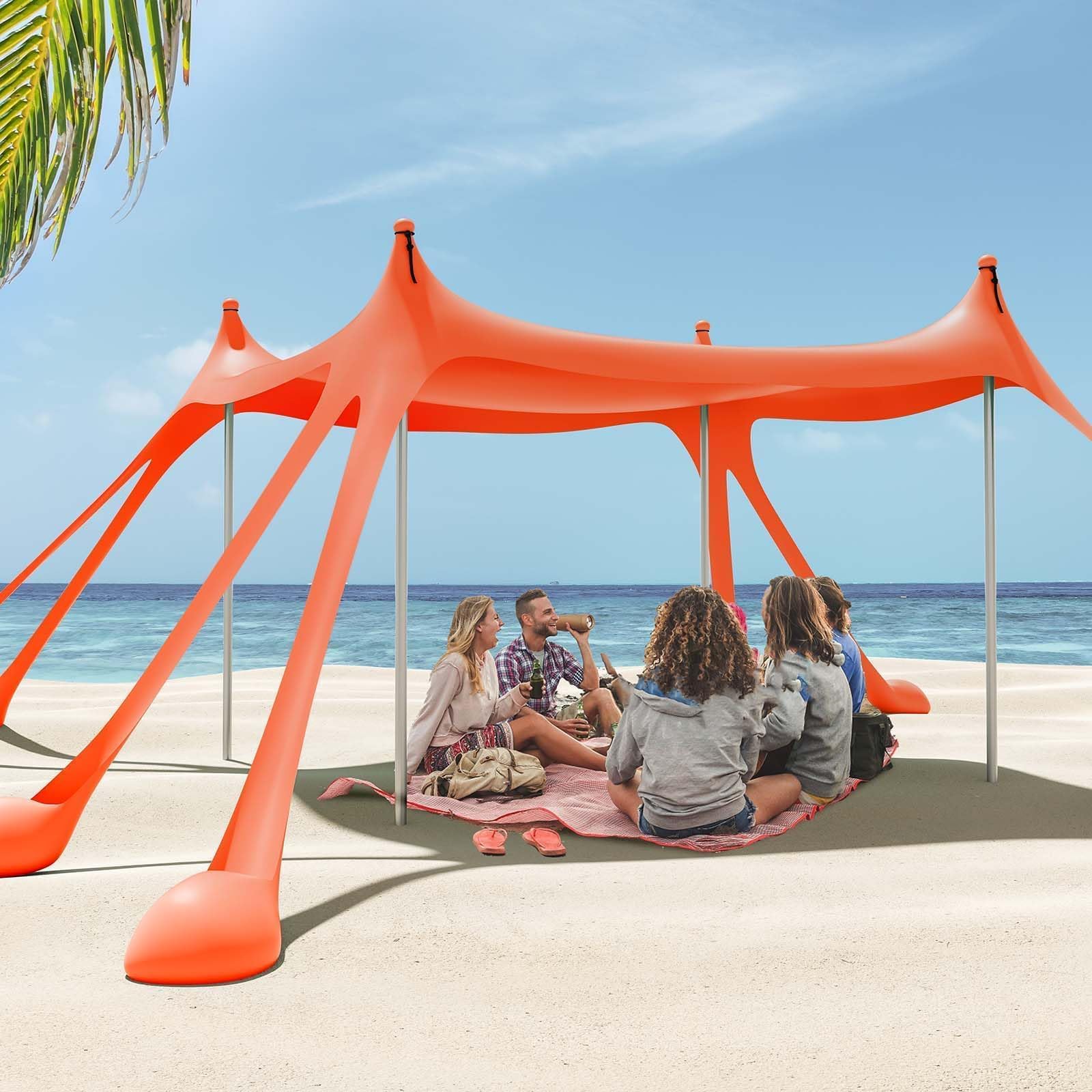 Gardentime Pop Up Beach Tent with 8 Sandbags & 4 Aluminum Poles - Portable Sun Shelter for Camping, Easy Setup Includes 2 Sand Shovels, Ground Pegs & Carrying Bag - Perfect for Outdoor Beach Trips, Picnics, Fishing and Family Vacations