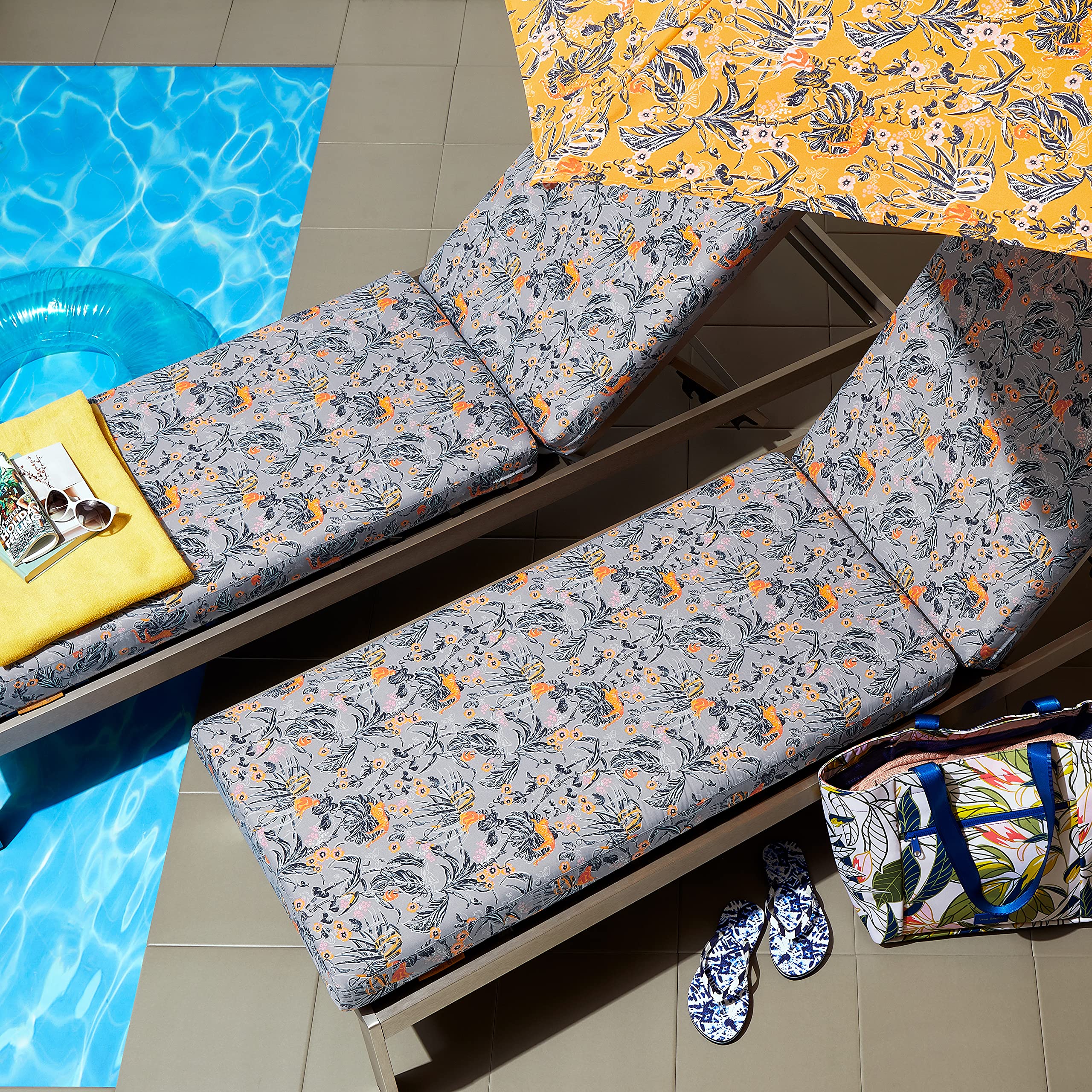 Vera Bradley by Classic Accessories 9 Foot Water-Resistant Market Umbrella - Rainforest Toile Gold Pattern - Perfect for Outdoor Events, Beach Trips & Garden Parties