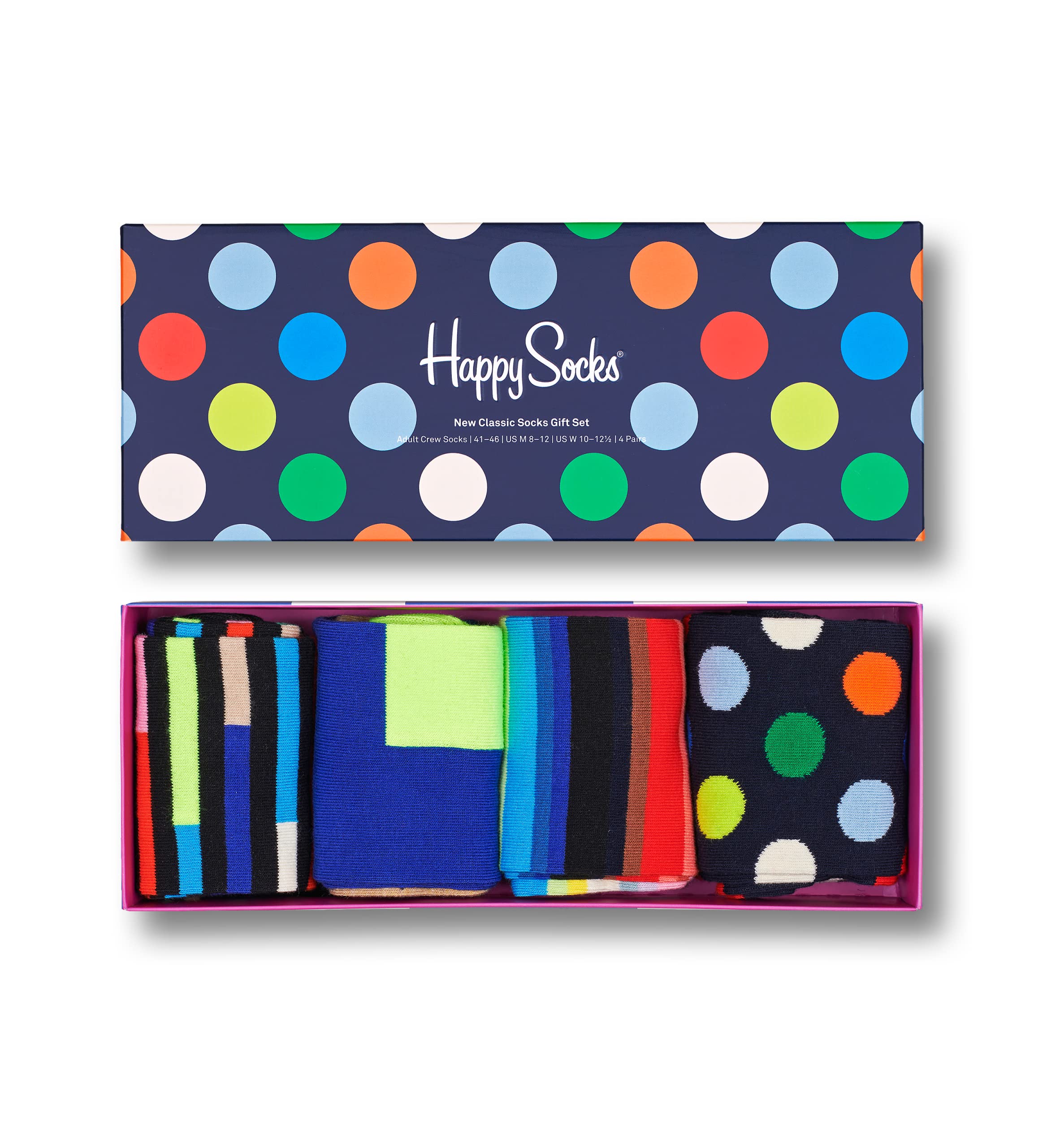 Happy Socks 4-Pack Classic Colorful Fun Socks for Women & Men - Black & Blue Striped Design - Perfect for Casual Wear, Gifts & Everyday Comfort
