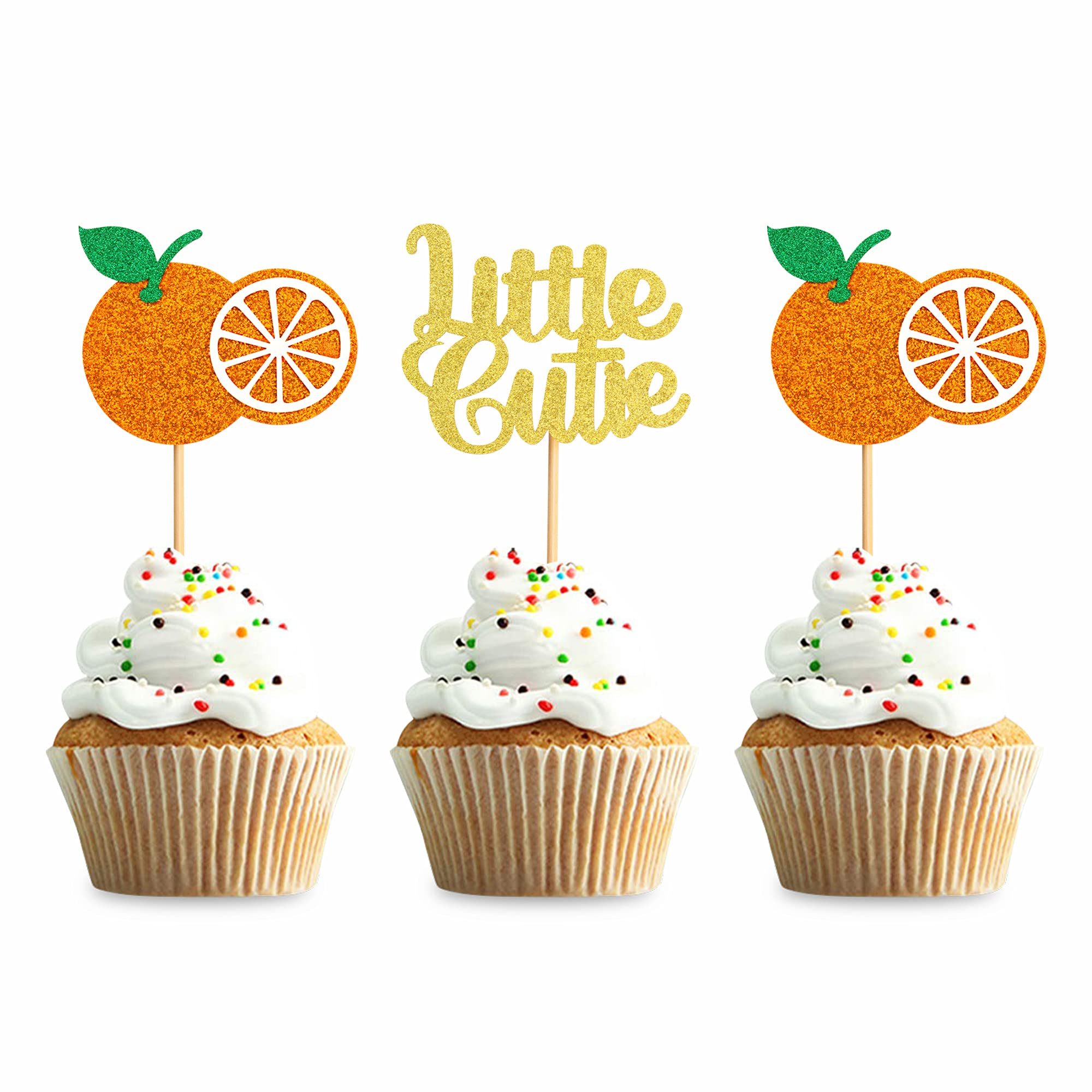 30 Pack Gold Citrus Garland Cupcake Toppers - Orange Cupcake Picks for Baby Showers, Birthday Parties, Wedding Decorations & Cake Decorating Supplies - Perfect for Dessert Table Displays & Holiday Celebrations
