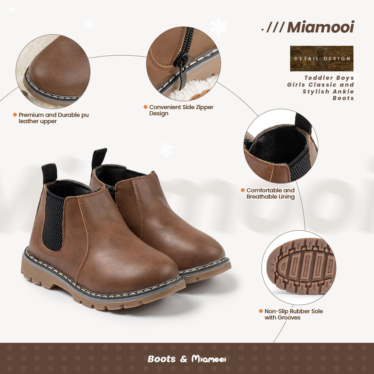 **Miamooi Toddler Girls & Boys Combat Ankle Boots - Waterproof Leather Chelsea Booties for Kids - Comfortable Outdoor Fall Shoes for Toddlers & Little Kids - Perfect for Playground, School & Winter Adventures**
