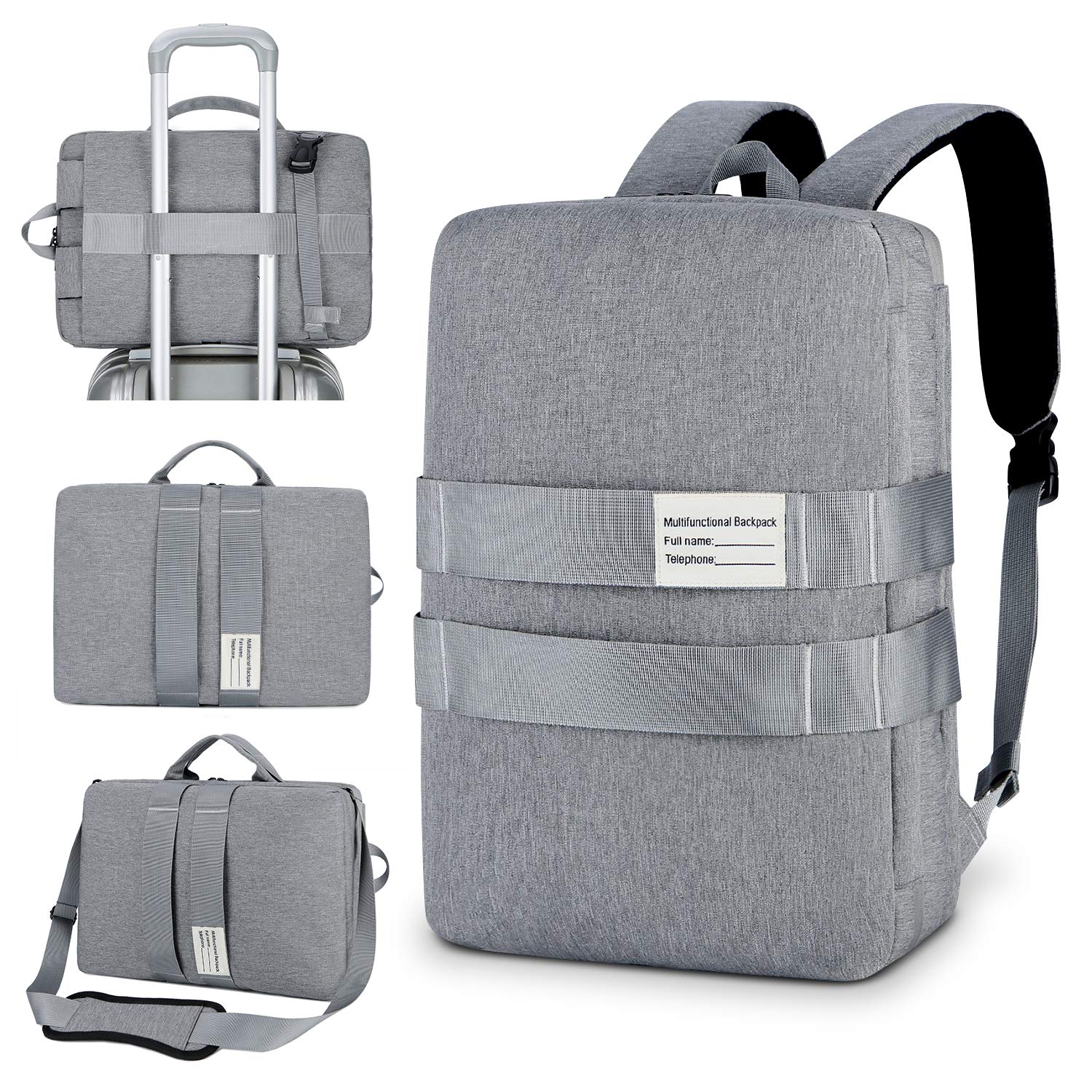 15.6 Inch Convertible Laptop Backpack for Men & Women - Large Capacity Oxford Cloth Multi-Functional Shoulder Messenger Bag - Business Travel, Commuting & Daily Use (Gray)