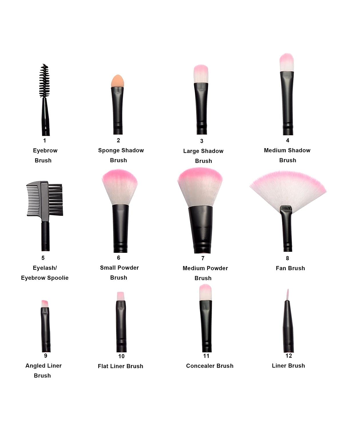 Glamzone 12-Piece Professional Makeup Brush Set with Foundation, Blending, Concealer & Eyeshadow Brushes | Includes Free Leather Pouch Holder | Perfect for Everyday Makeup, Contouring & Professional Makeup Artists (Pink, Pack of 12)