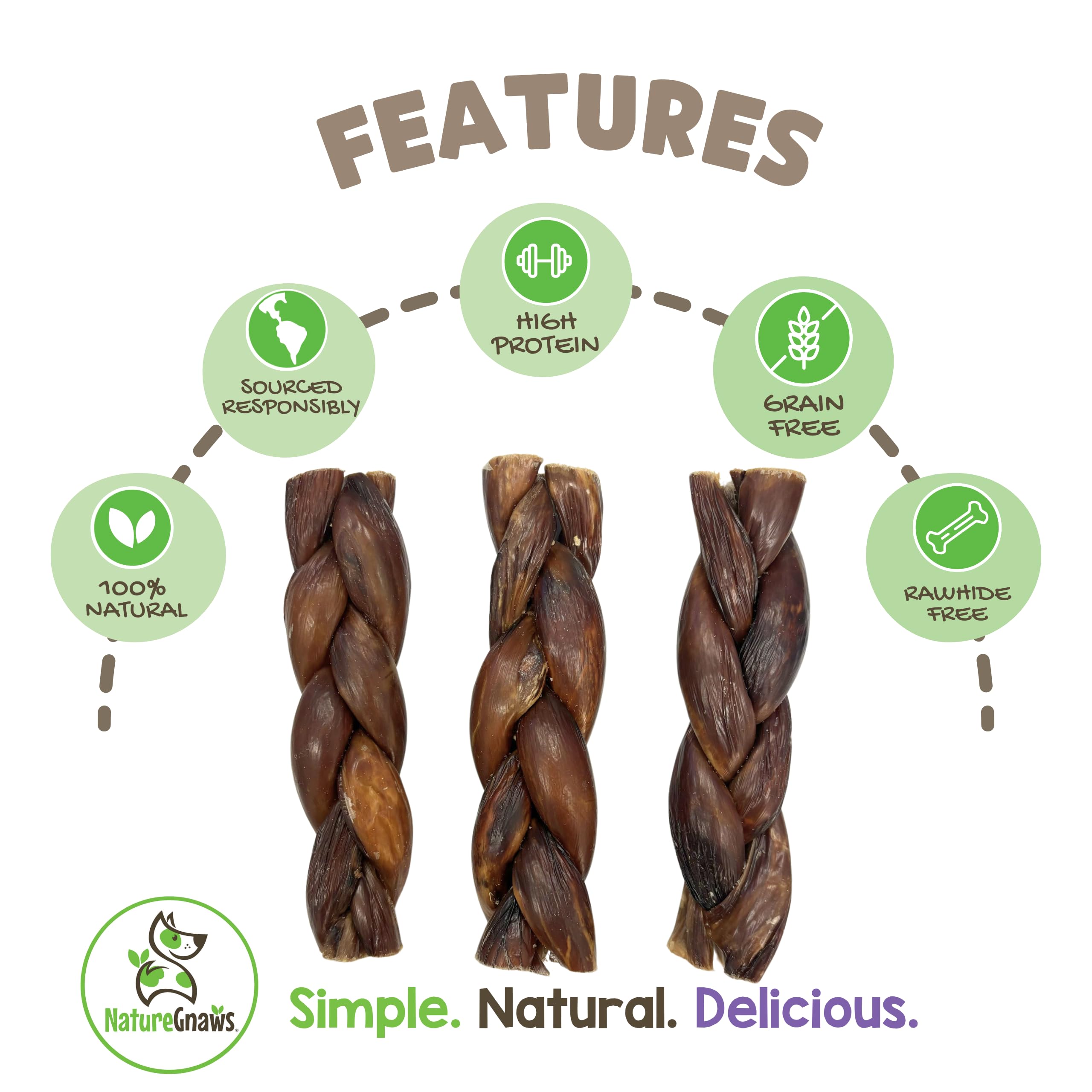 Nature Gnaws Braided Beef Gullet Dog Chews - 5-6