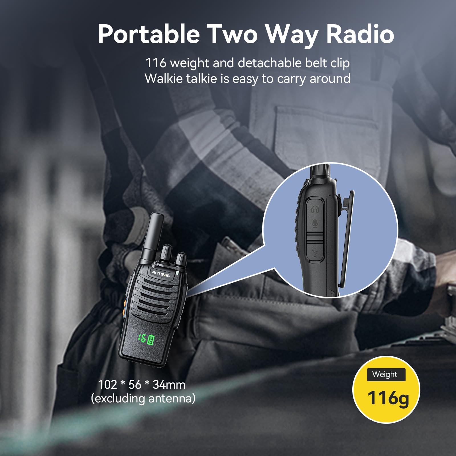 Retevis H777H Rechargeable Two-Way Radio Walkie Talkie with LCD Screen - 16 Channels, USB-C Charging, VOX, Flashlight, 1-9 Squelch Levels - Durable Walkie-Talkies for Schools, Construction, Hiking & Outdoor Activities (10-Pack, Black)