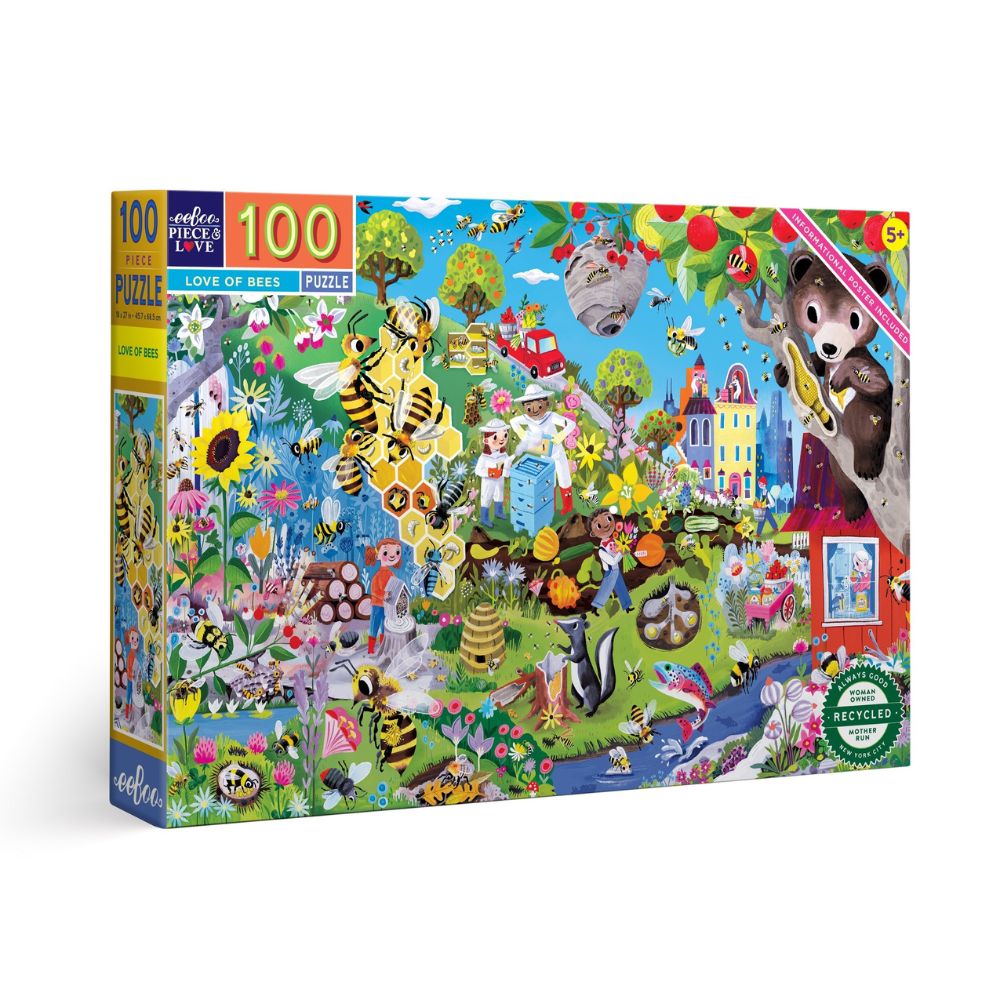 eeBoo Love of Bees 100 Piece Jigsaw Puzzle - Beautiful Nature-Themed Puzzle for Adults & Kids, Perfect for Family Game Night & Educational Activities