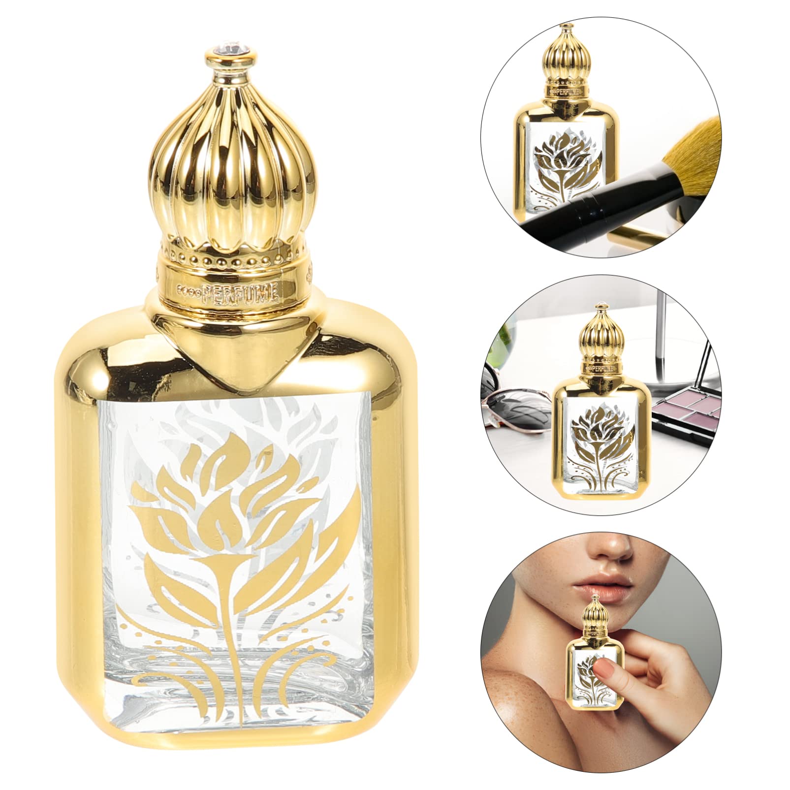 2-Pack Gold Essential Oil Roller Bottles - Glass Islamic Muslim Perfume Roller Bottles with Crown Cap, Empty Aromatherapy Containers for DIY Perfume & Sample Bottles - Perfect for Travel, Gifts & Spiritual Use