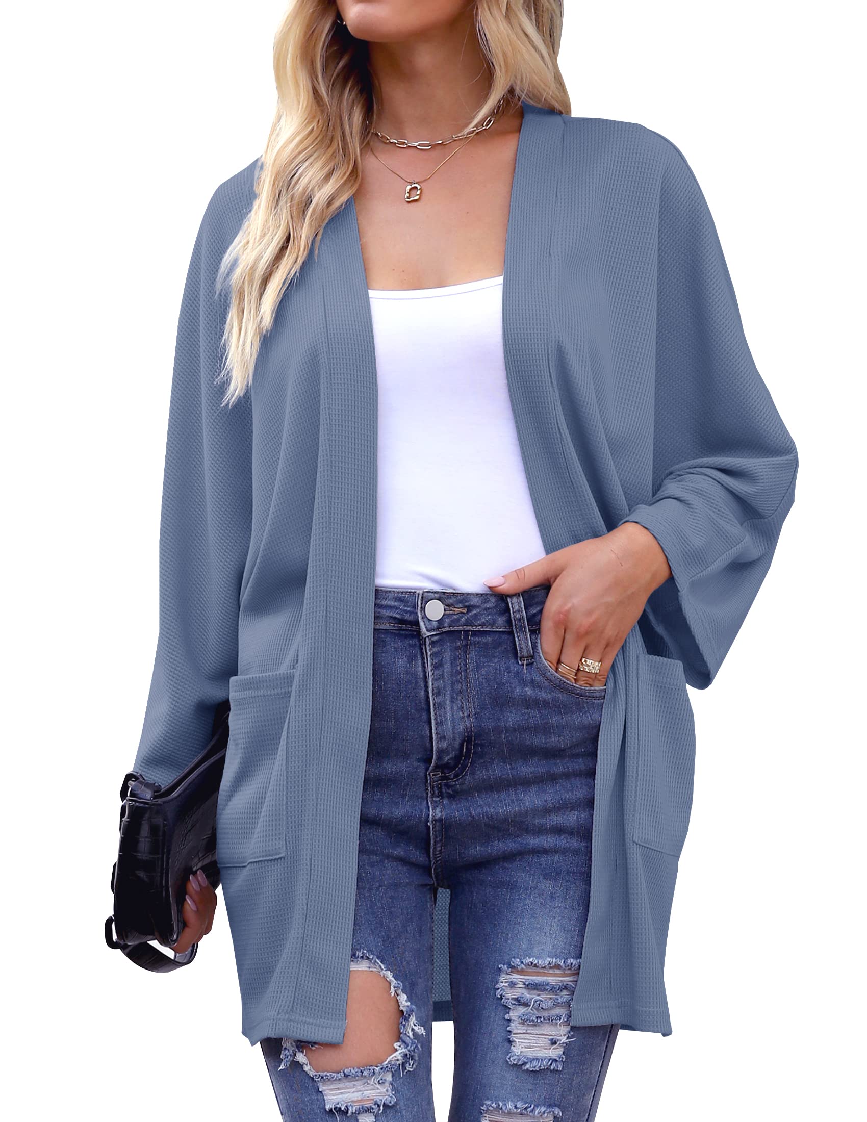 IFJIM Women's Oversized Waffle Knit Cardigan - Lightweight Long Sleeve Open Front Kimono Sweater Jacket for Fall & Winter | Cozy Loungewear, Casual Outfit, Office Wear, Layering Piece