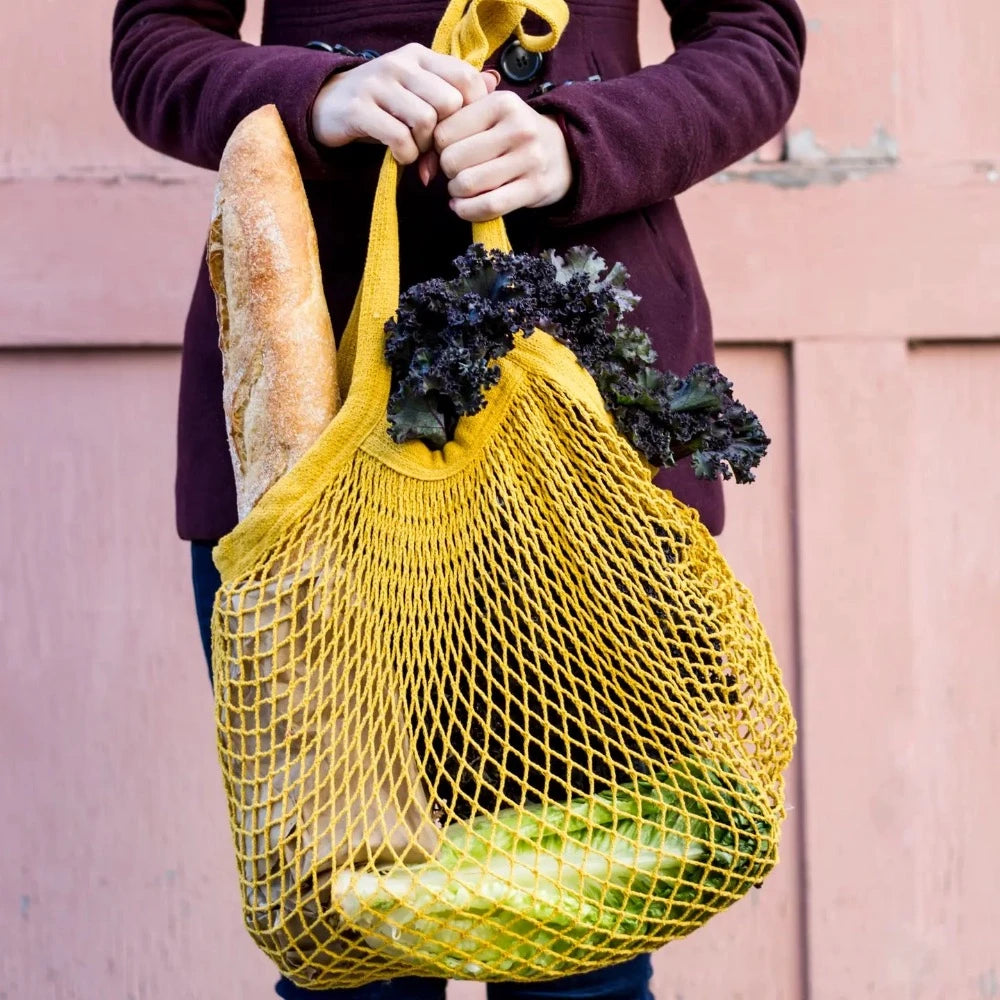 Eco-Friendly Reusable Mesh Shopping Bags - Lightweight Foldable Grocery Tote with Durable Handle for Supermarket, Farmers Market & Beach Use
