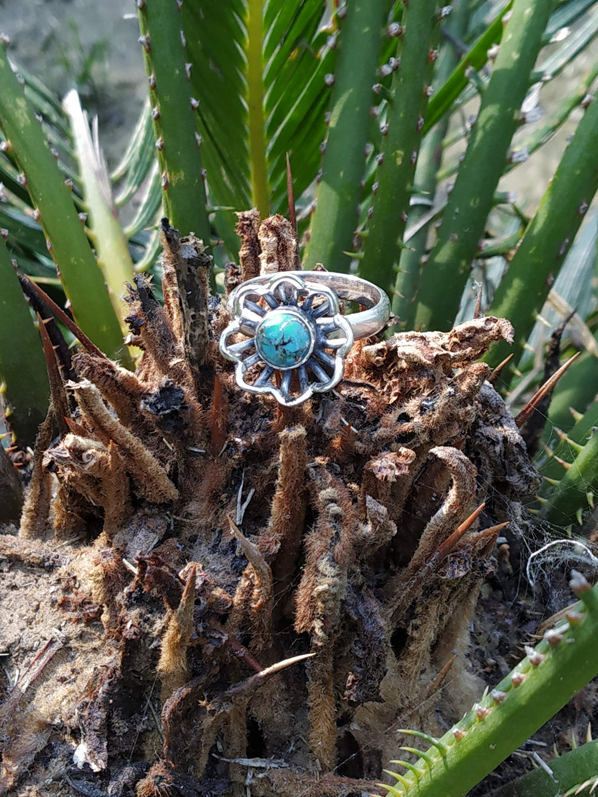 925 Sterling Silver Blue Copper Turquoise Spinner Ring - Unique Boho Dainty Statement Solitaire Ring for Healing, Antique & Promise - Perfect for Gifts, Meditation & Fashion Accessories