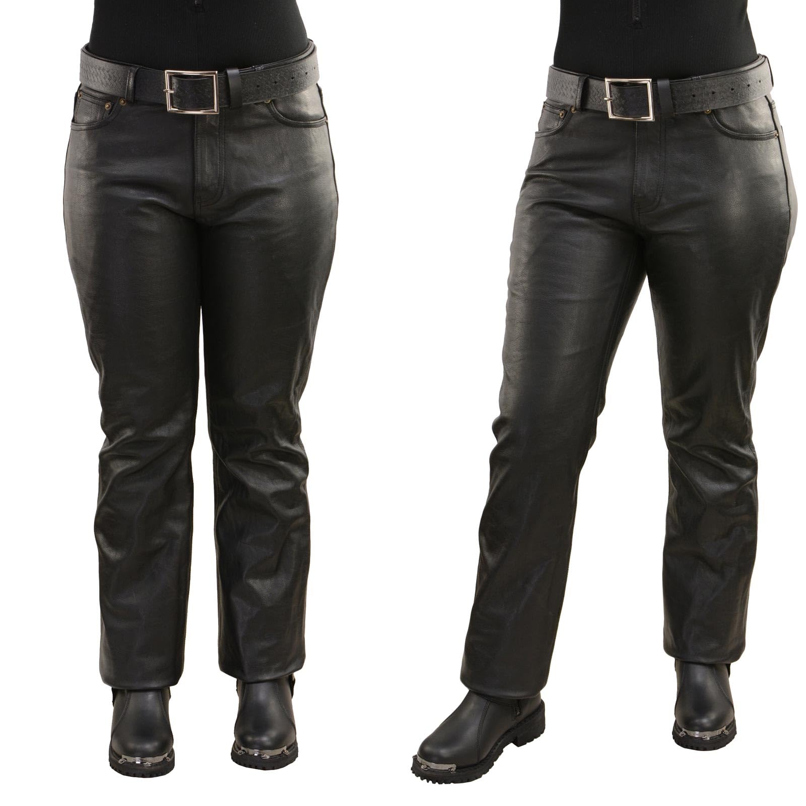 Milwaukee LKL6790 Women's Classic 5-Pocket Black Leather Motorcycle Pants - Comfortable & Stylish Riding Gear for Casual Biking & Outdoor Adventures