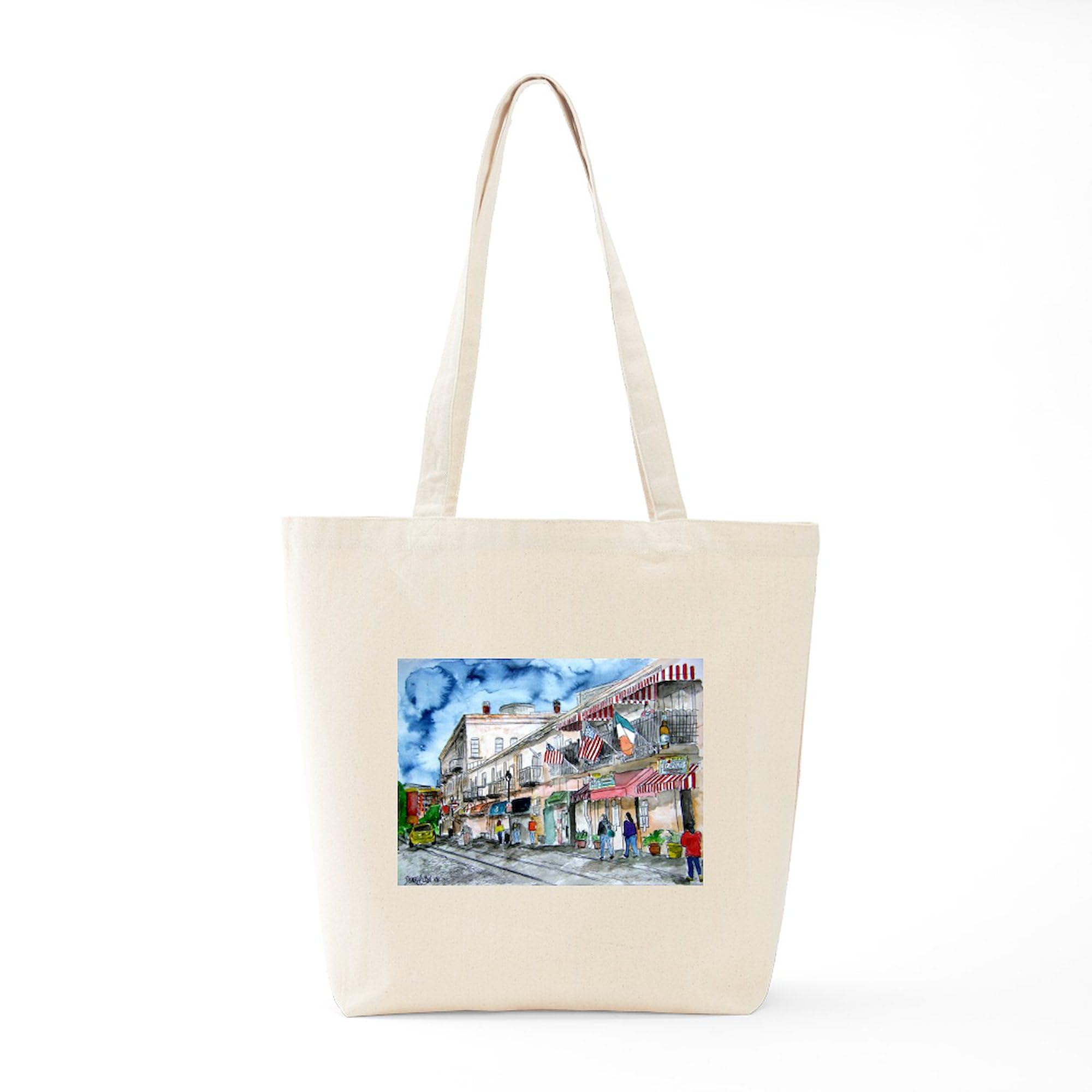 Savannah River Street Painting Tote Bag - Natural Canvas Reusable Shopping Bag for Groceries, Beach & Daily Use | Eco-Friendly Cotton Tote with Unique Art Design