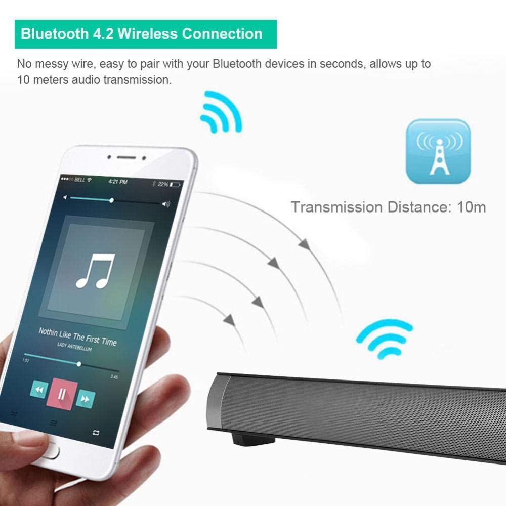 Wireless Soundbar with Bluetooth 4.2 & Subwoofer - USB Powered Home Theater Speaker System with Remote Control, TF Card Slot - Compatible with PC, Laptop, TV, Smartphone, Tablet, MP3 - Perfect for Movie Nights, Gaming & Music Streaming