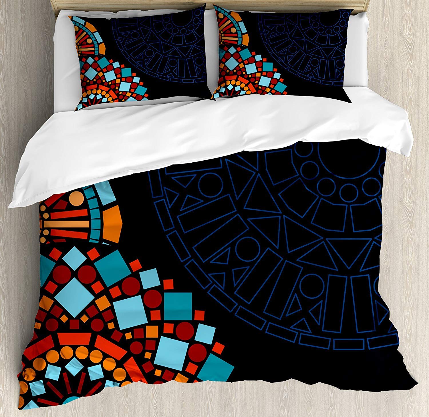 4-Piece Bohemian Bedding Set with Geometric Mandala & Moroccan Mosaic Patterns - Queen Size Duvet Cover, Sheets & Pillowcases for Kids, Teens & Adults | Perfect for Boho Chic, Ethnic & Modern Bedroom Decor