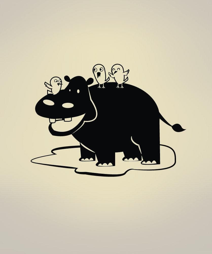 Vinyl Wall Decal Sticker - Cute Hippo with Birds Design - Removable Home Decor for Nursery, Kids Room & Living Room - Perfect for DIY Wall Art & Interior Design